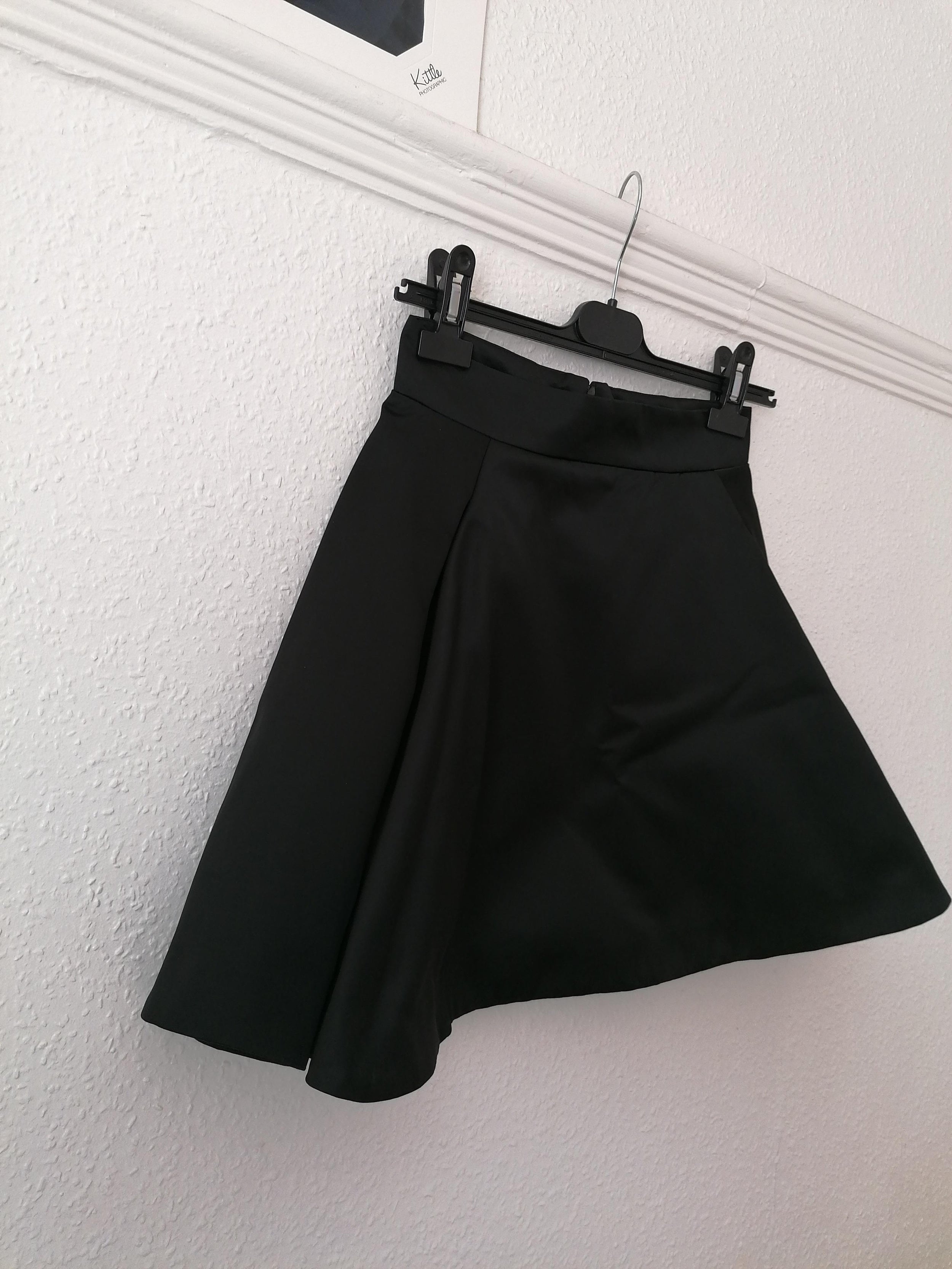 Black cotton blend A-line skirt