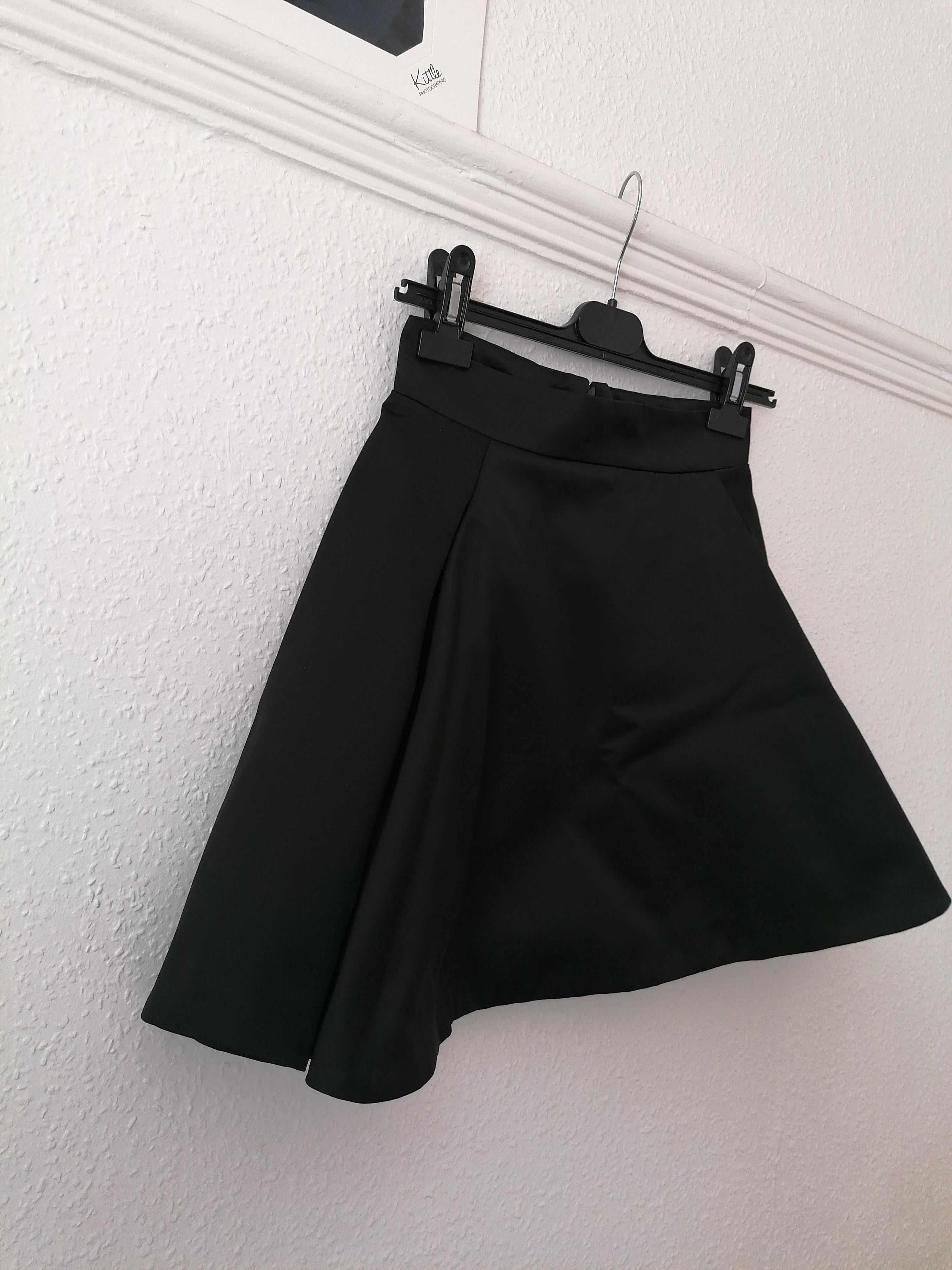 Black cotton blend A-line skirt