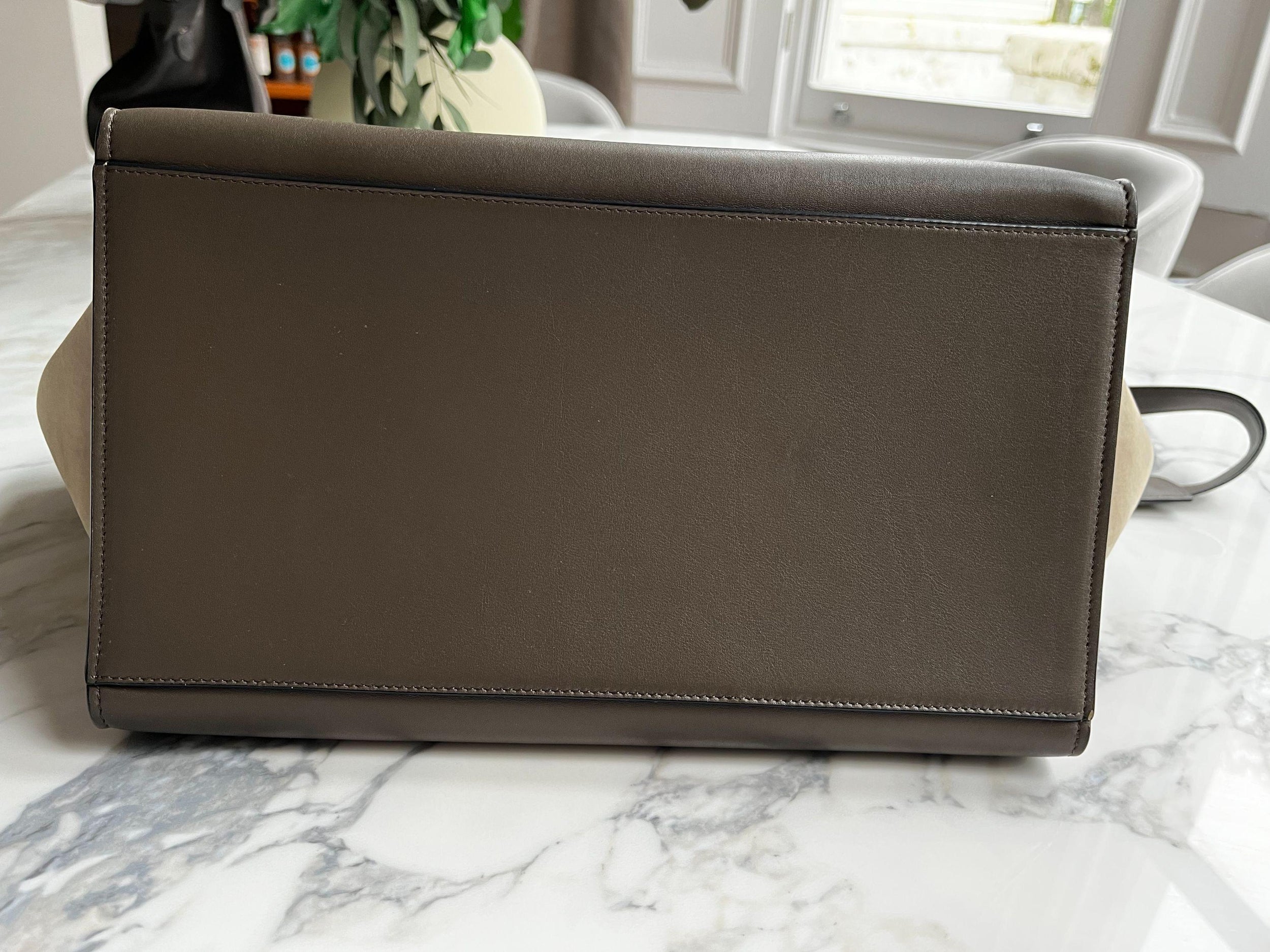 Beige Crocodile Embossed Trapeze Bag