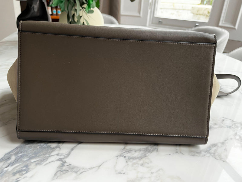Beige Crocodile Embossed Trapeze Bag