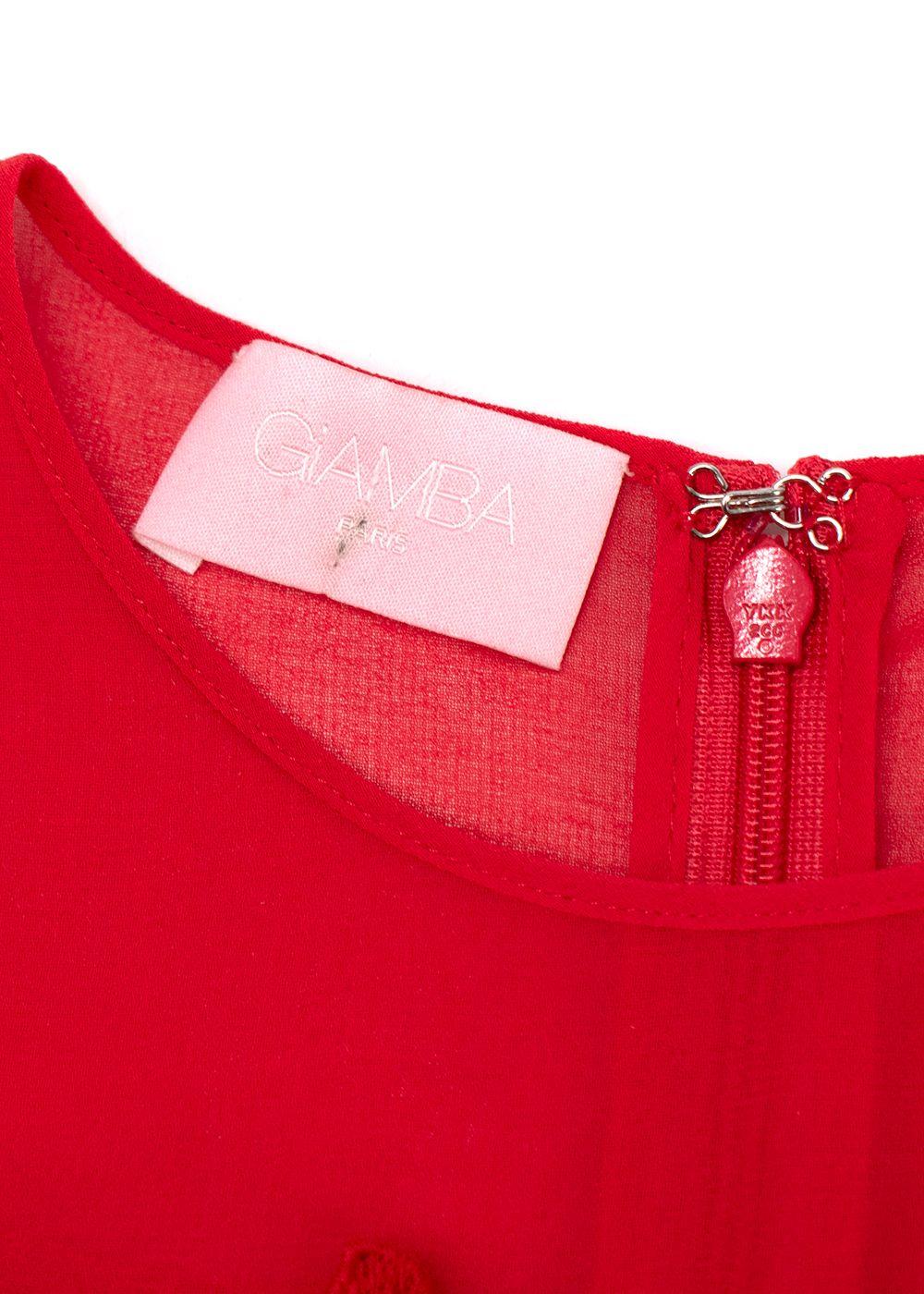 Giamba Red Floral Embroidered Pleated Blouse
