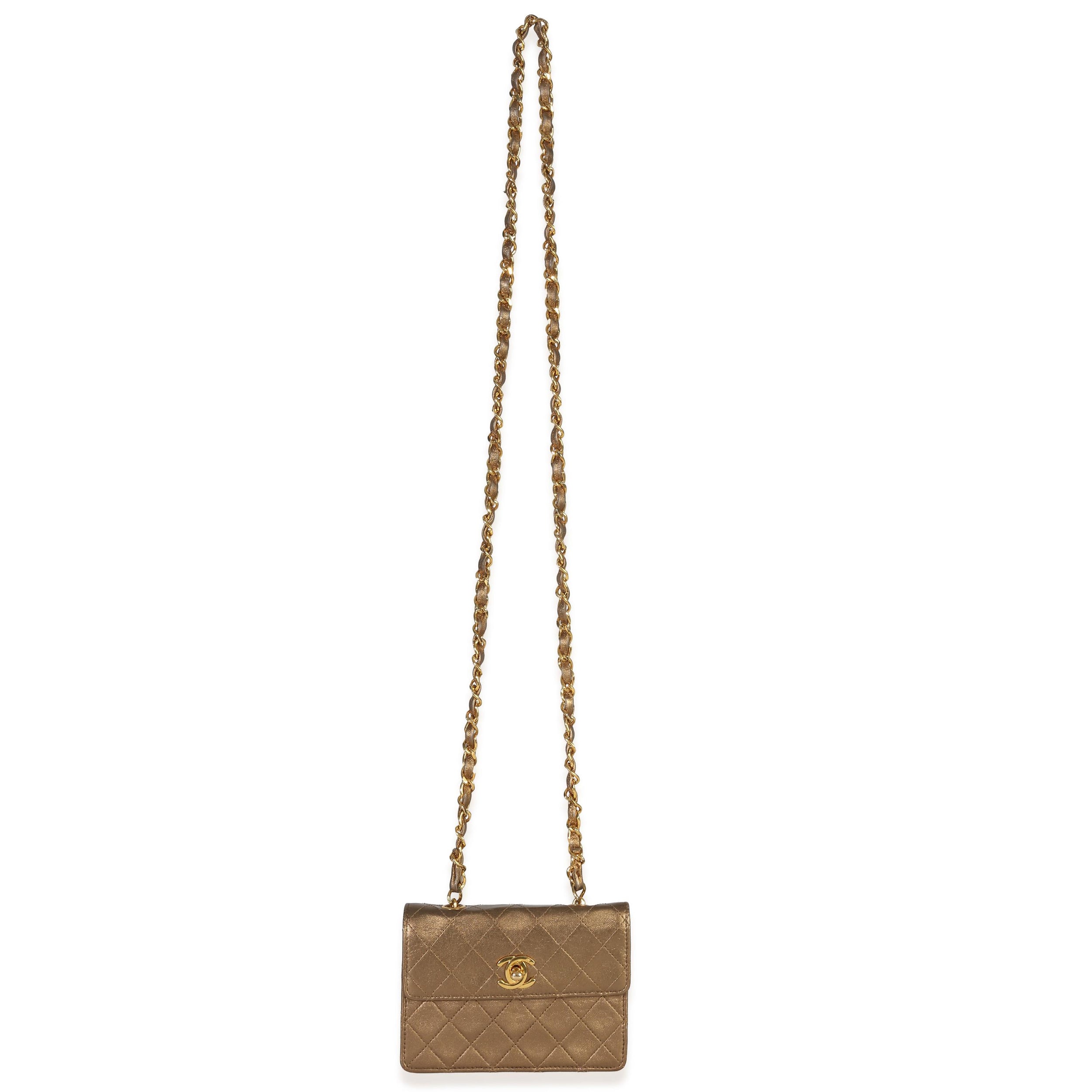 Chanel Metallic Quilted Lambskin Extra Mini Square Flap Bag