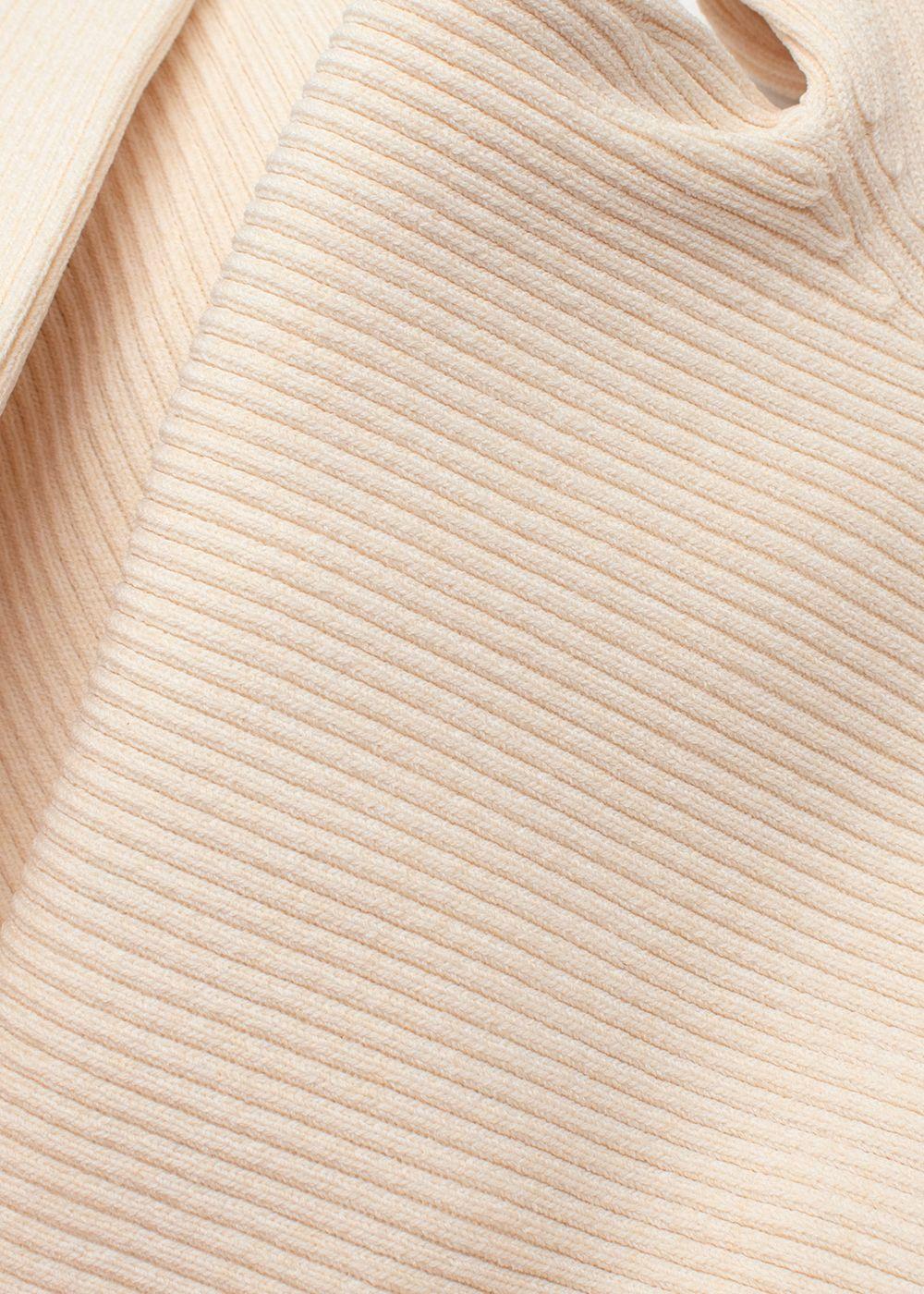 Ganni Cream Ribbed Melange Polo Knit Top