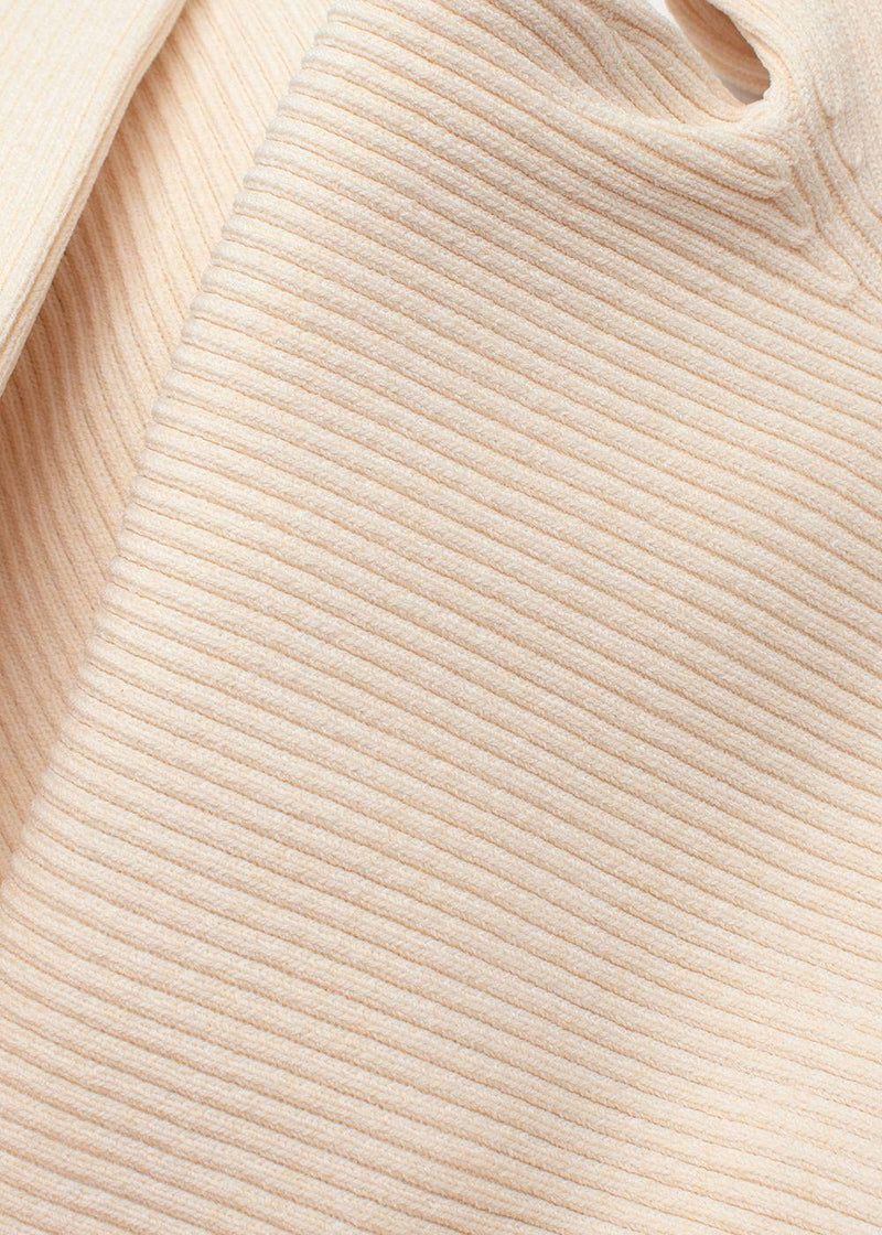 Ganni Cream Ribbed Melange Polo Knit Top