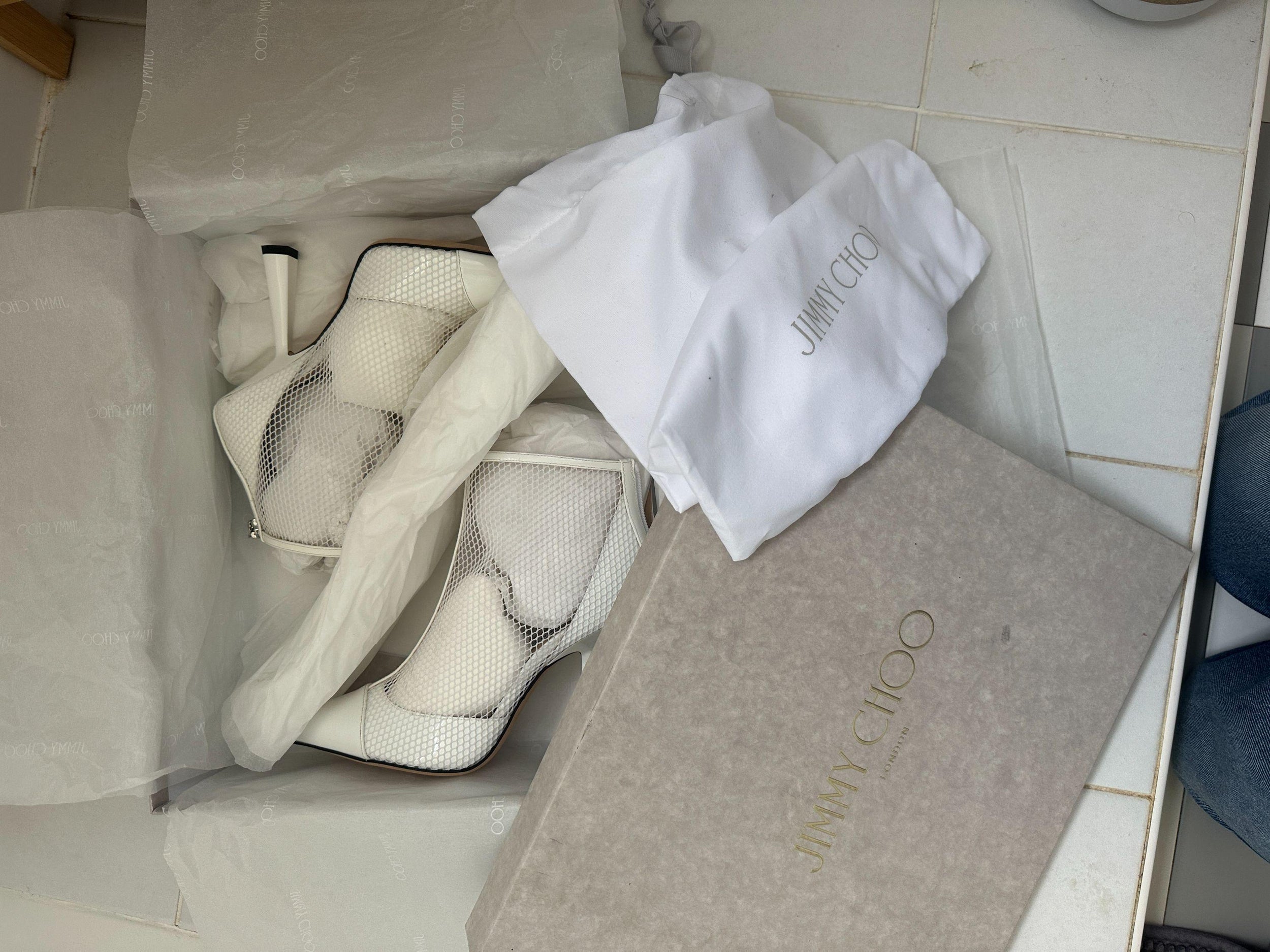 Jimmy Choo White Mesh and Leather Kix Ankle Boots