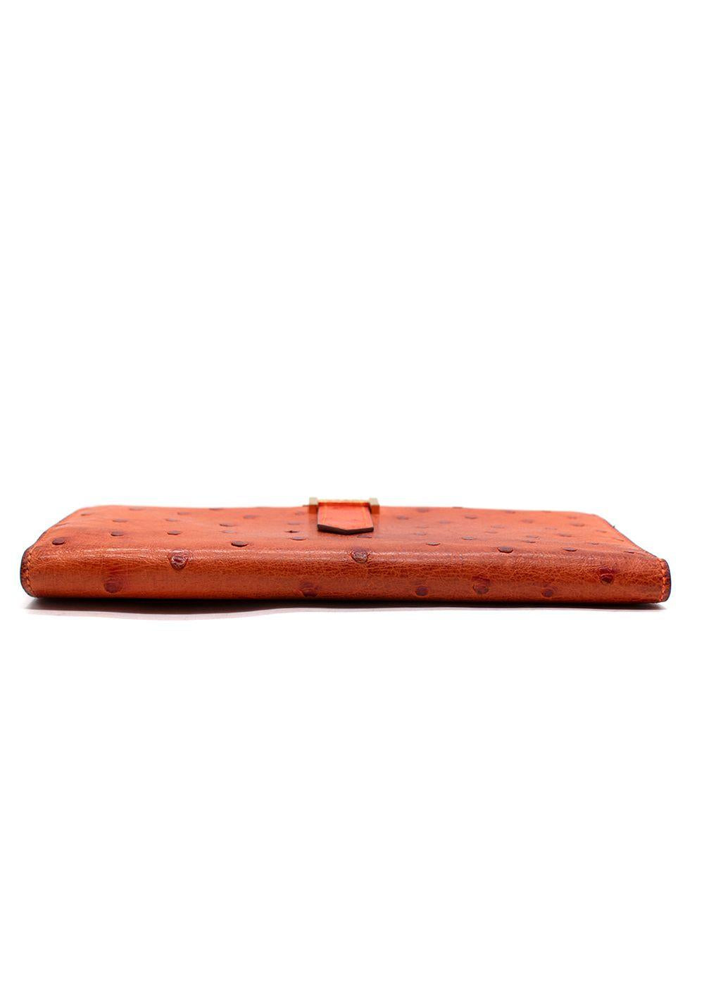 Hermes Orange Ostrich Bearn Wallet with Gold Hardware