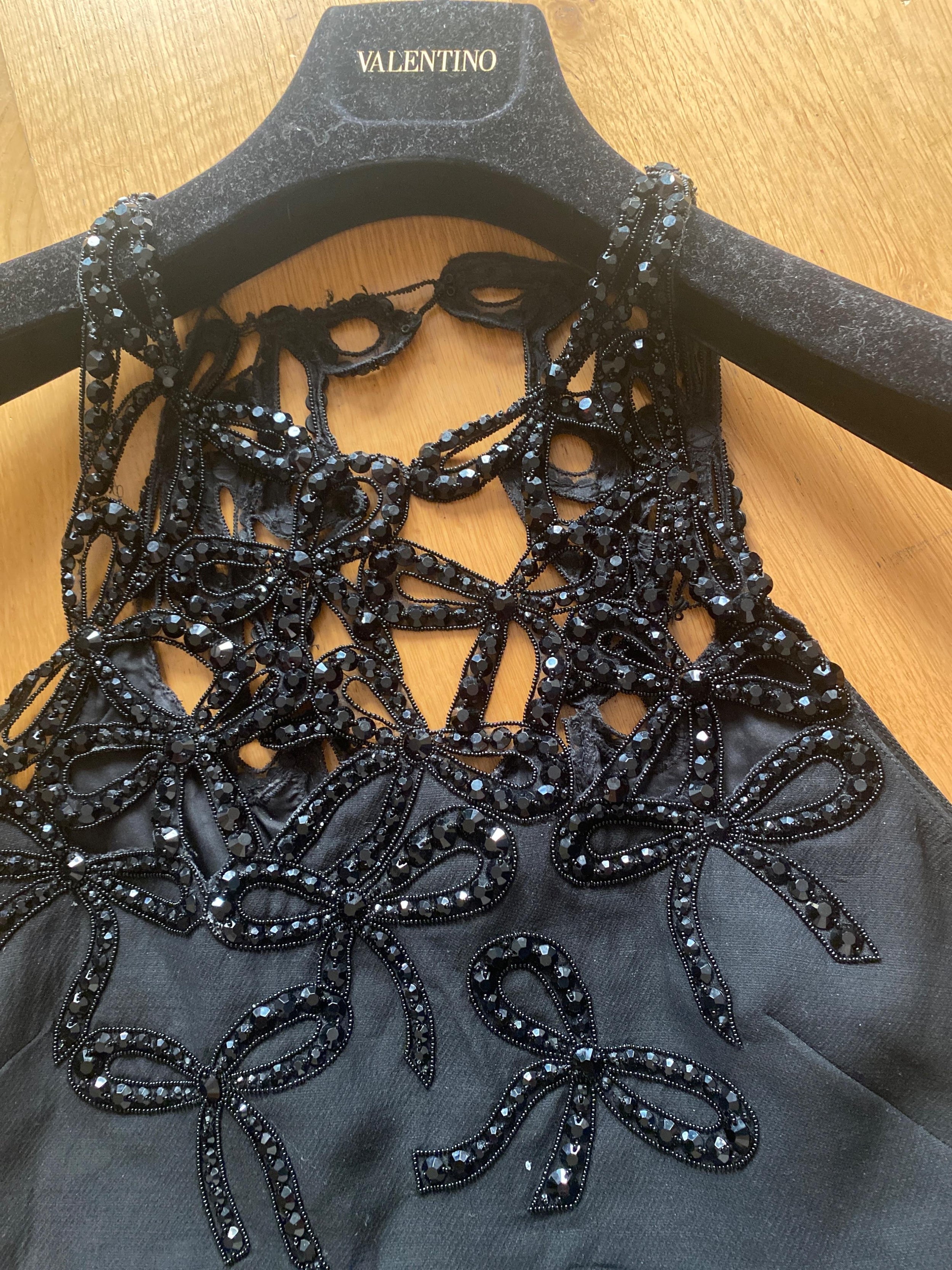 Valentino Black Crystal Embellished Bow Mini Dress