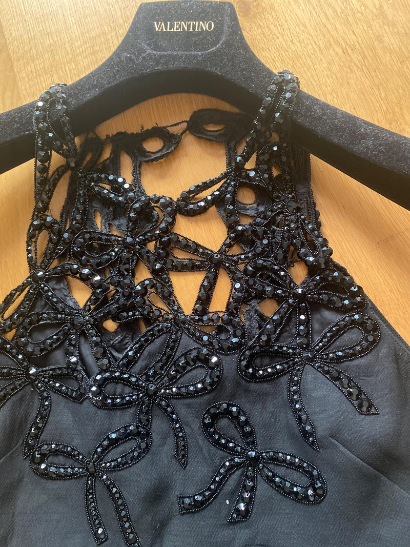Valentino Black Crystal Embellished Bow Mini Dress