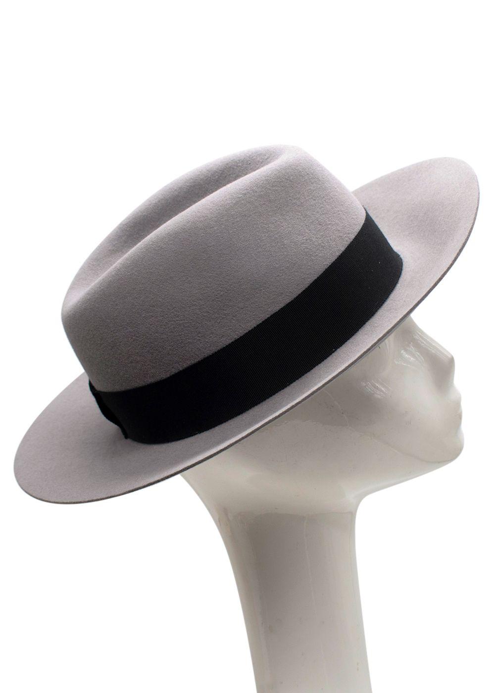 Maison Michel Paris Grey Fedora Hat With Black Ribbon Detail