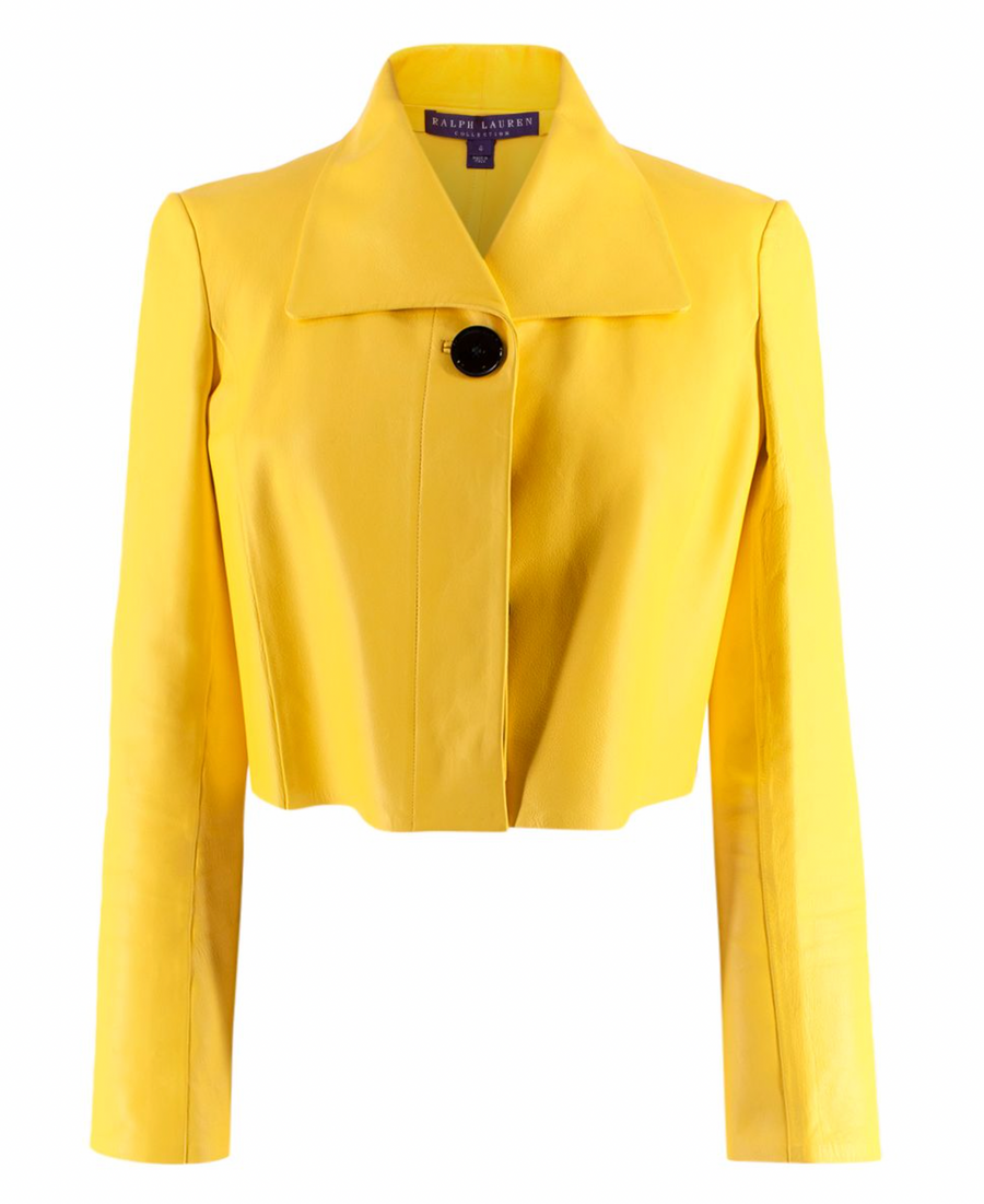 Ralph Lauren Collection Cropped Yellow Leather Jacket