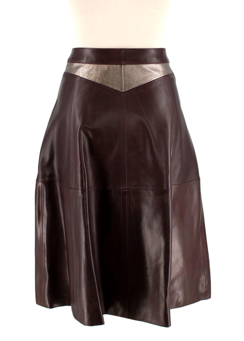 Alice Balas Burgundy Leather Button-Down A-Line Skirt