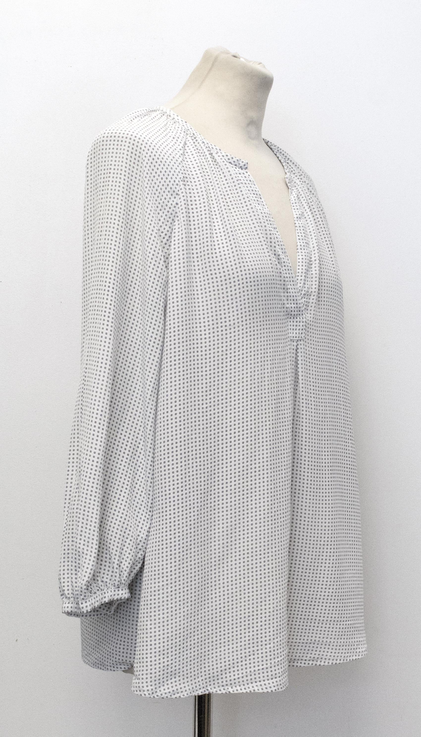 Joie Off-White Silk Blouse with Blue Square Print