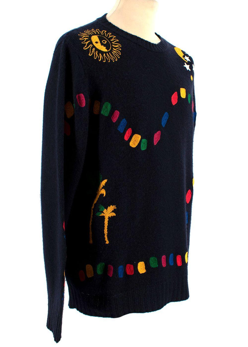 Navy Embroidered Cashmere Knit Jumper