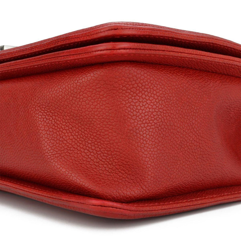 Chanel Red Caviar Leather Medium Boy Bag