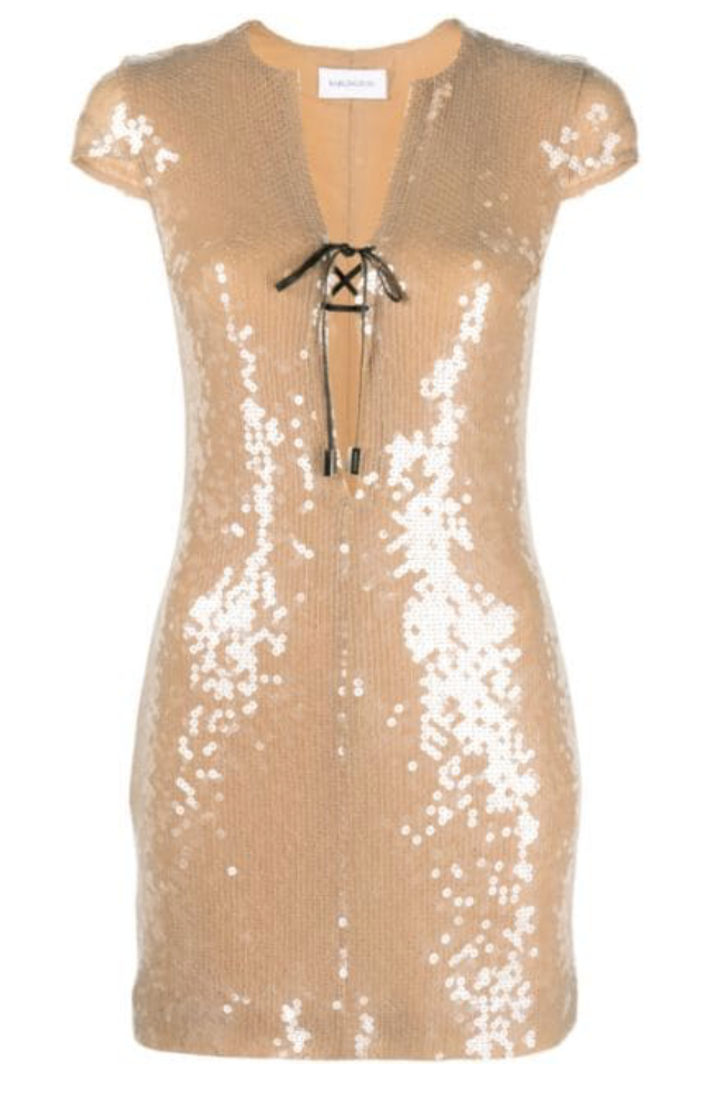 16Arlington Beige Sequin Embellished Mini Dress