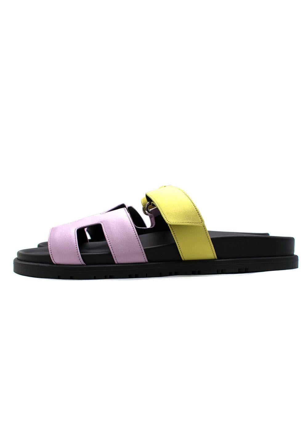 Hermès Violet Petale and Vert Lime Satin Chypre Sandals