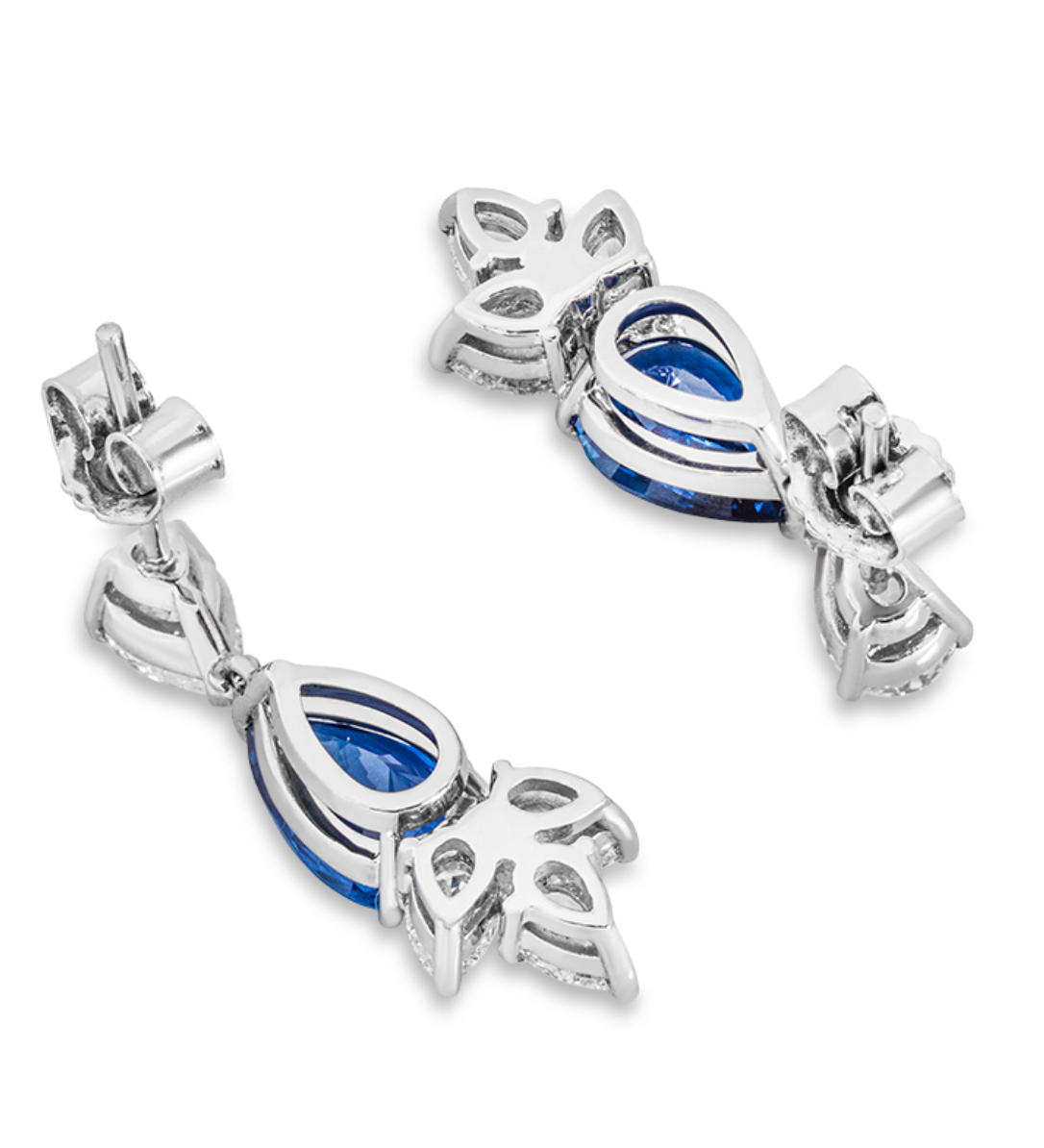Platinum Set Pear-cut Sapphire & Diamond Drop Earrings