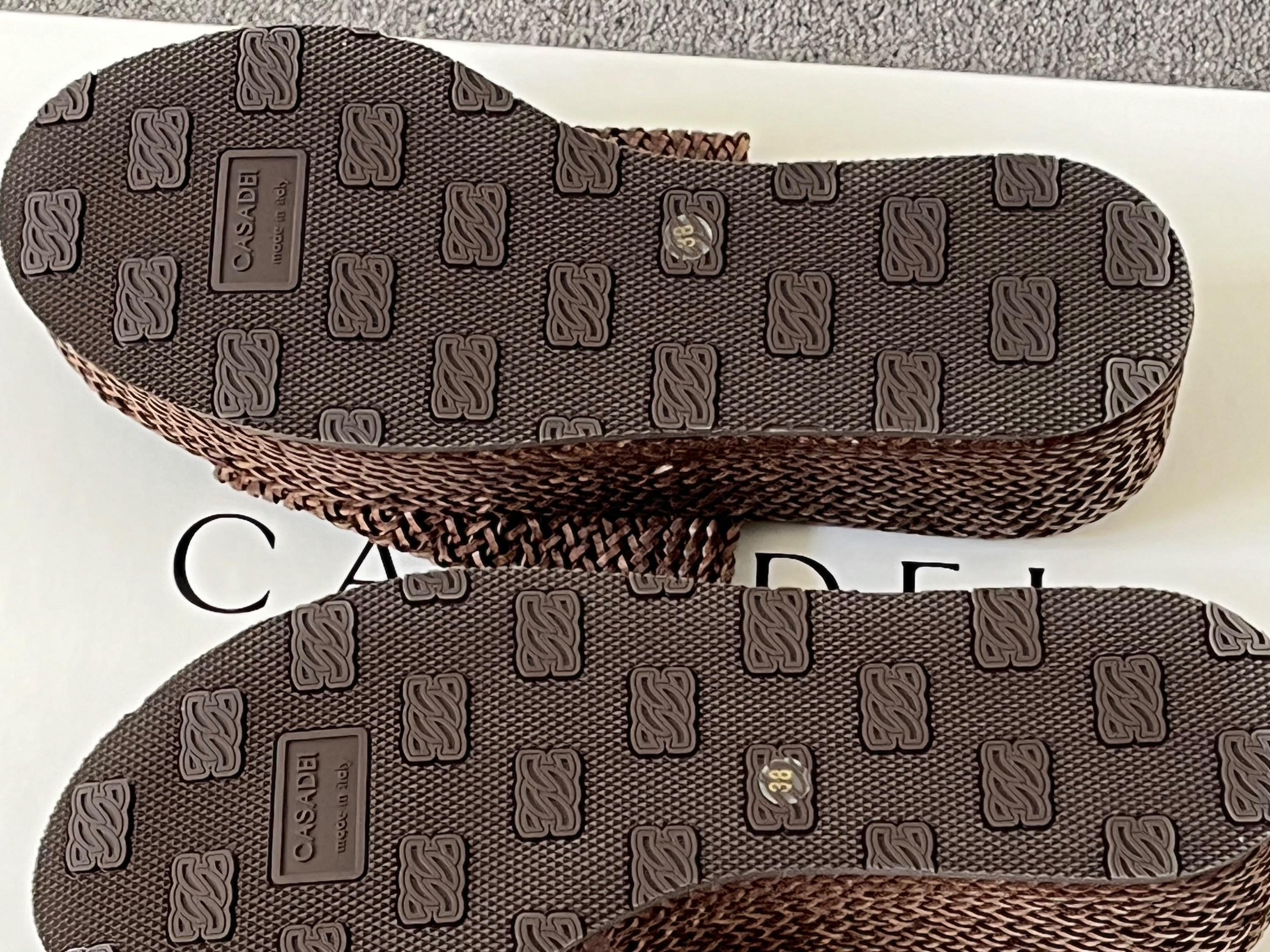 Casadei Brown Woven Leather Platform Slides