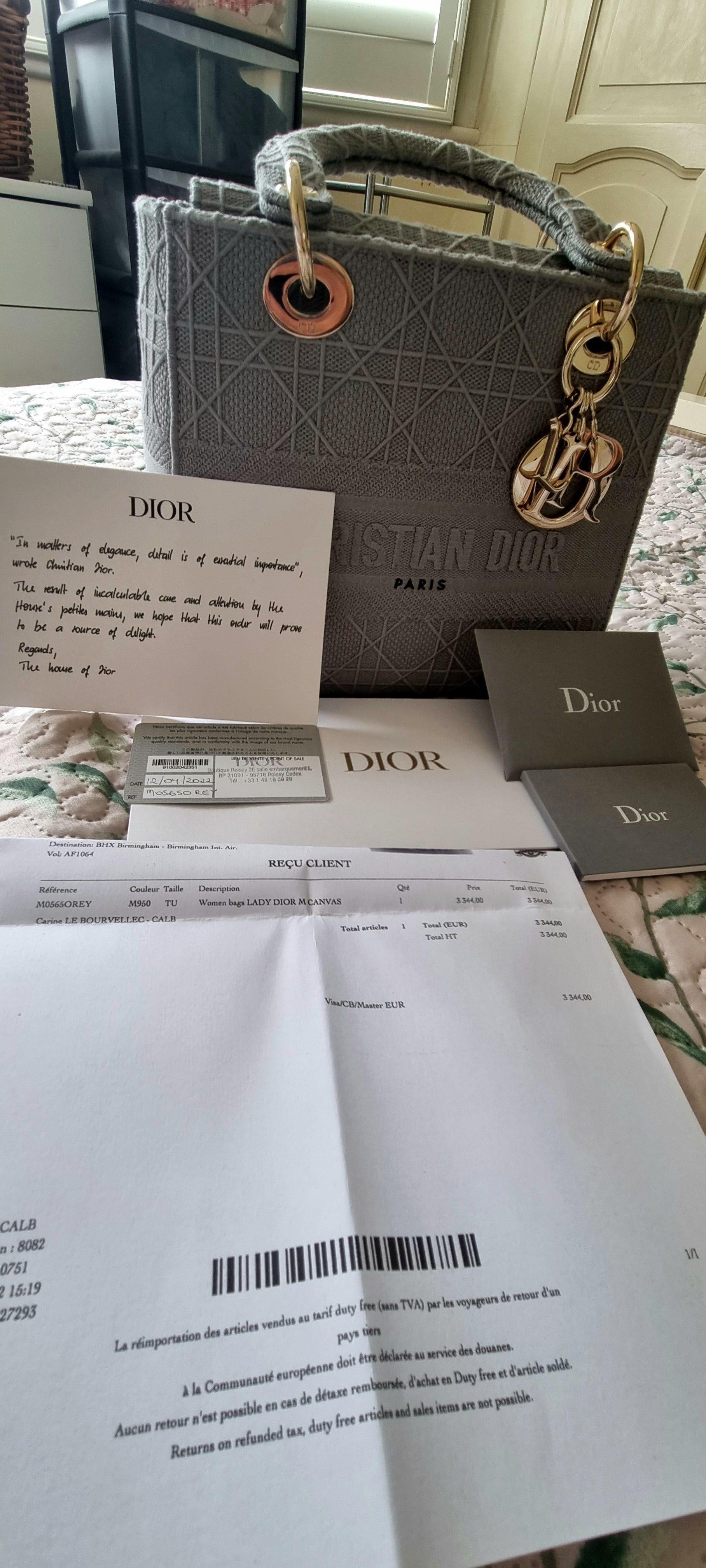 Dior Grey Embroidered Medium Lady D-Lite