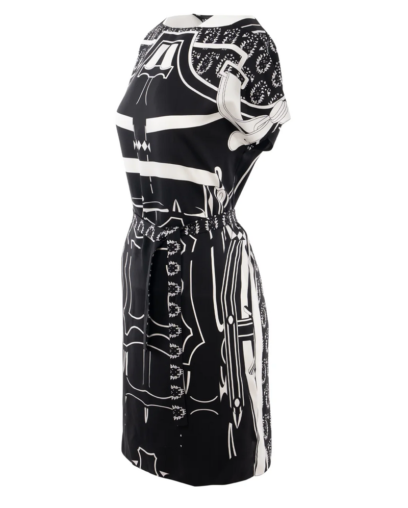 Hermes Black And White Belted Silk Dress Tunic