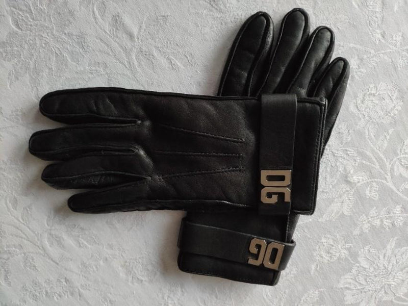Dolce & Gabbana DG Black Leather Gloves