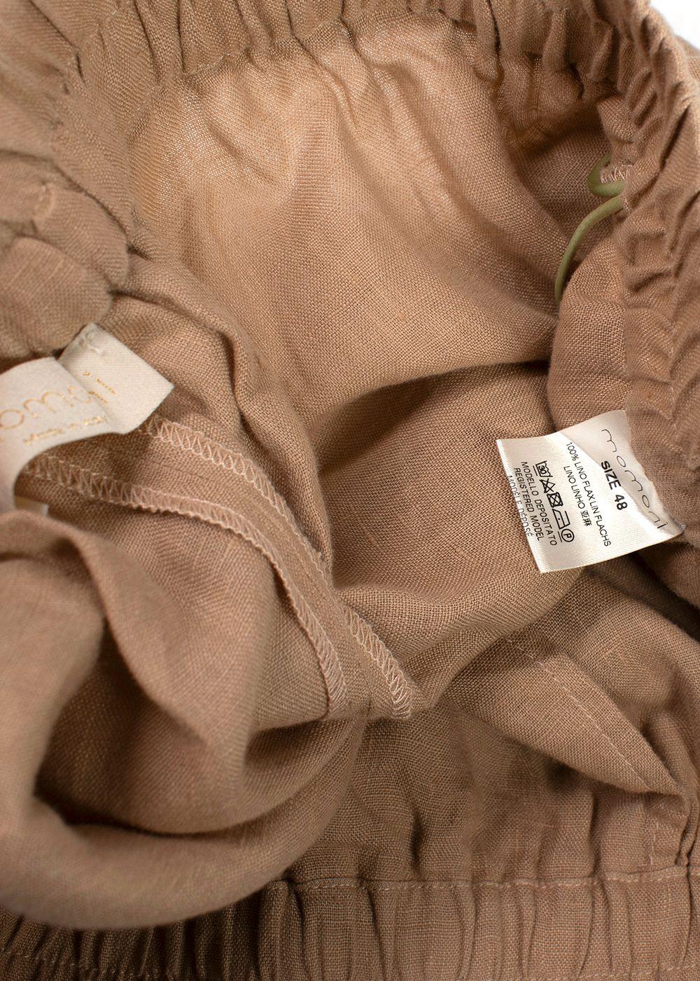 Momoni Beige Linen Wide Leg Trousers