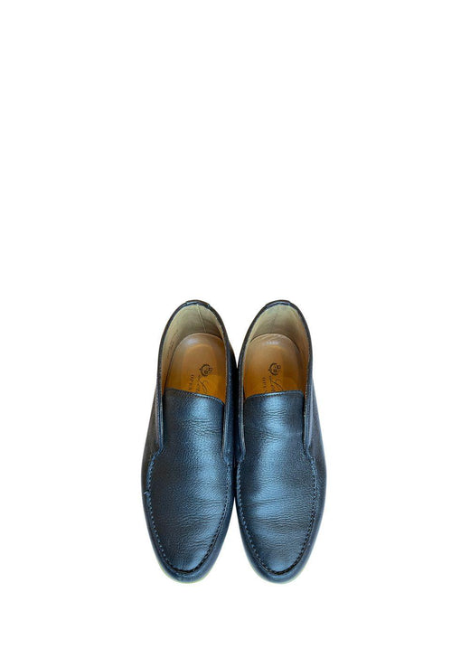 Navy Leather Open Walk Loafers