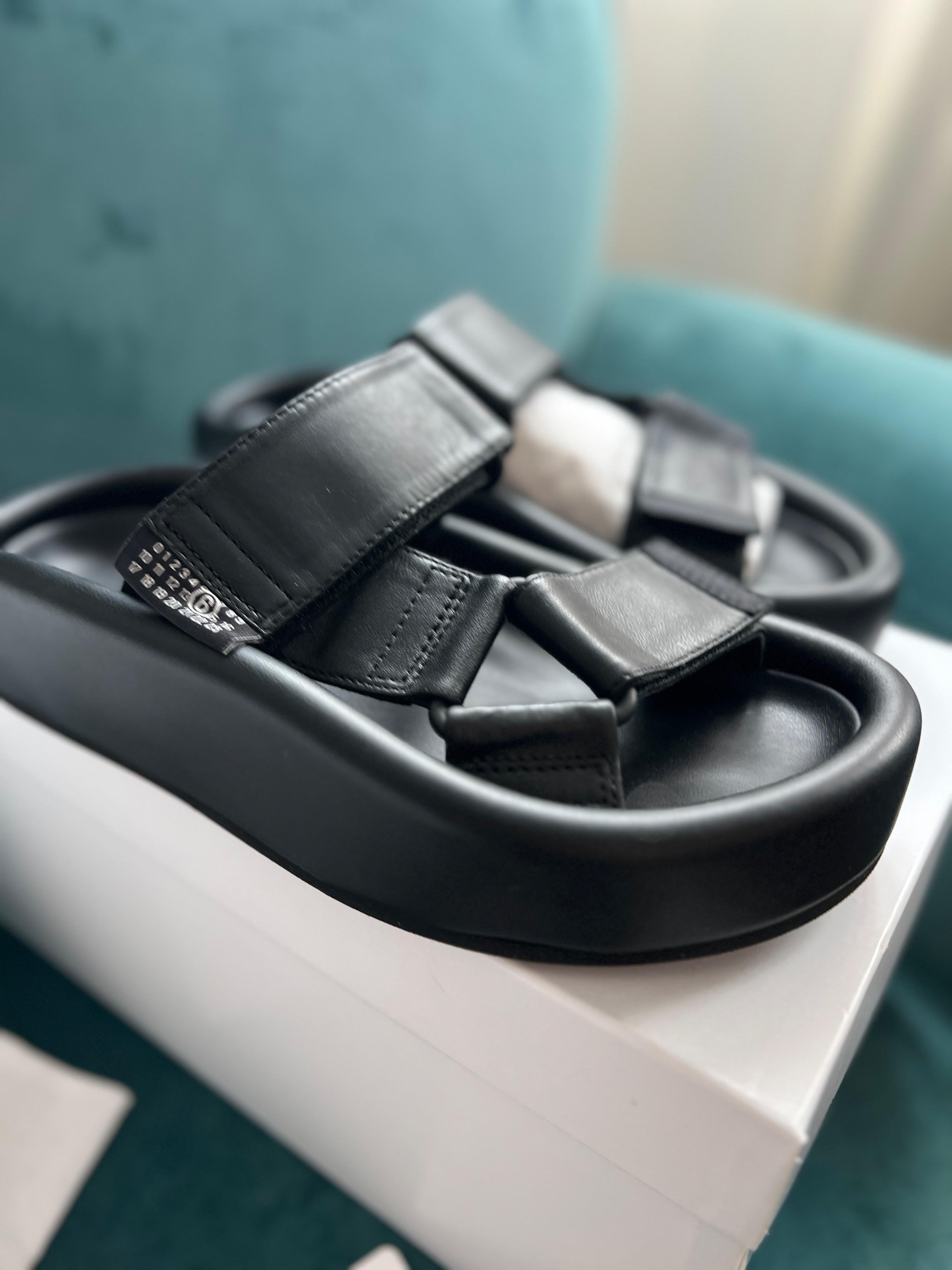 MM6 Black Leather Sandals