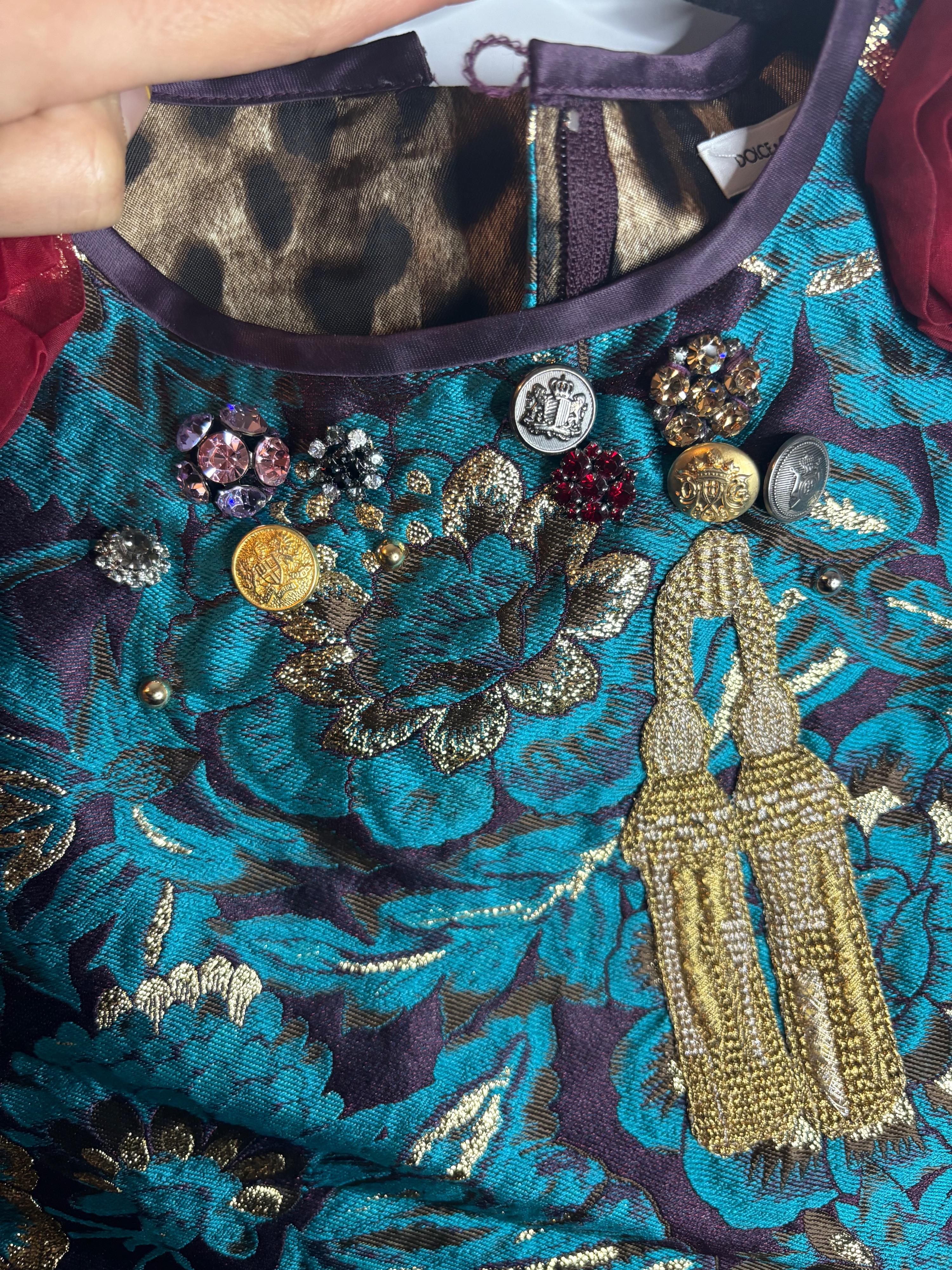 Dolce & Gabbana Kids Blue Brocade Floral Mini Dress