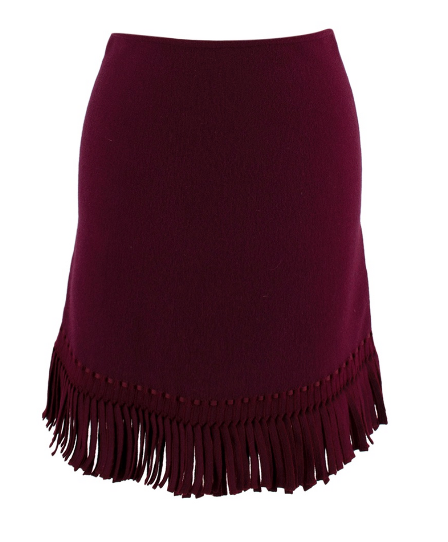 Alaia Burgundy Fringe Trimmed Mini Skirt