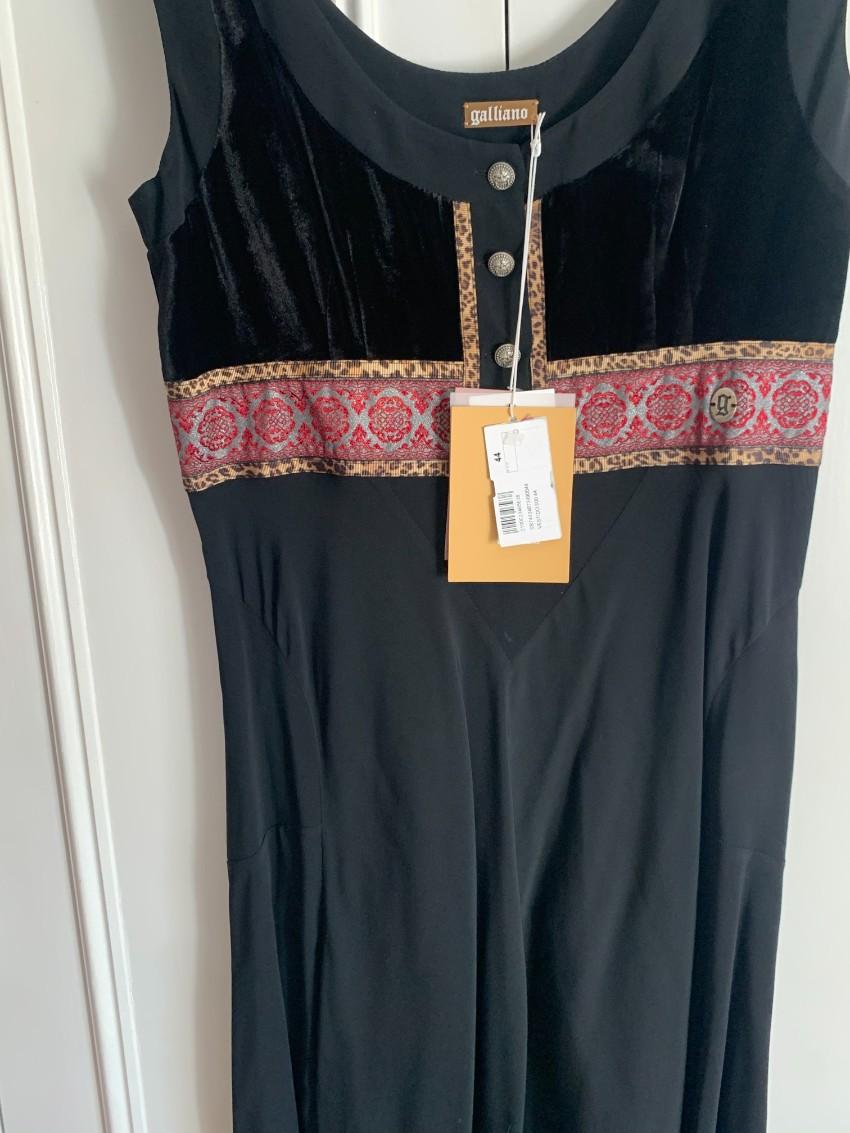 Galliano Black Satin Embroidered Dress