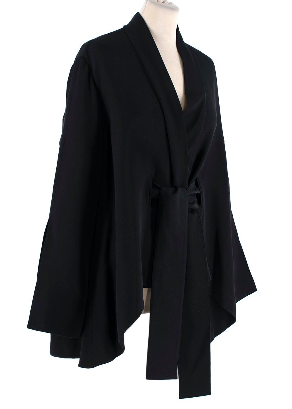 Black Embroidered Silk-Satin Kimono Jacket & Trousers