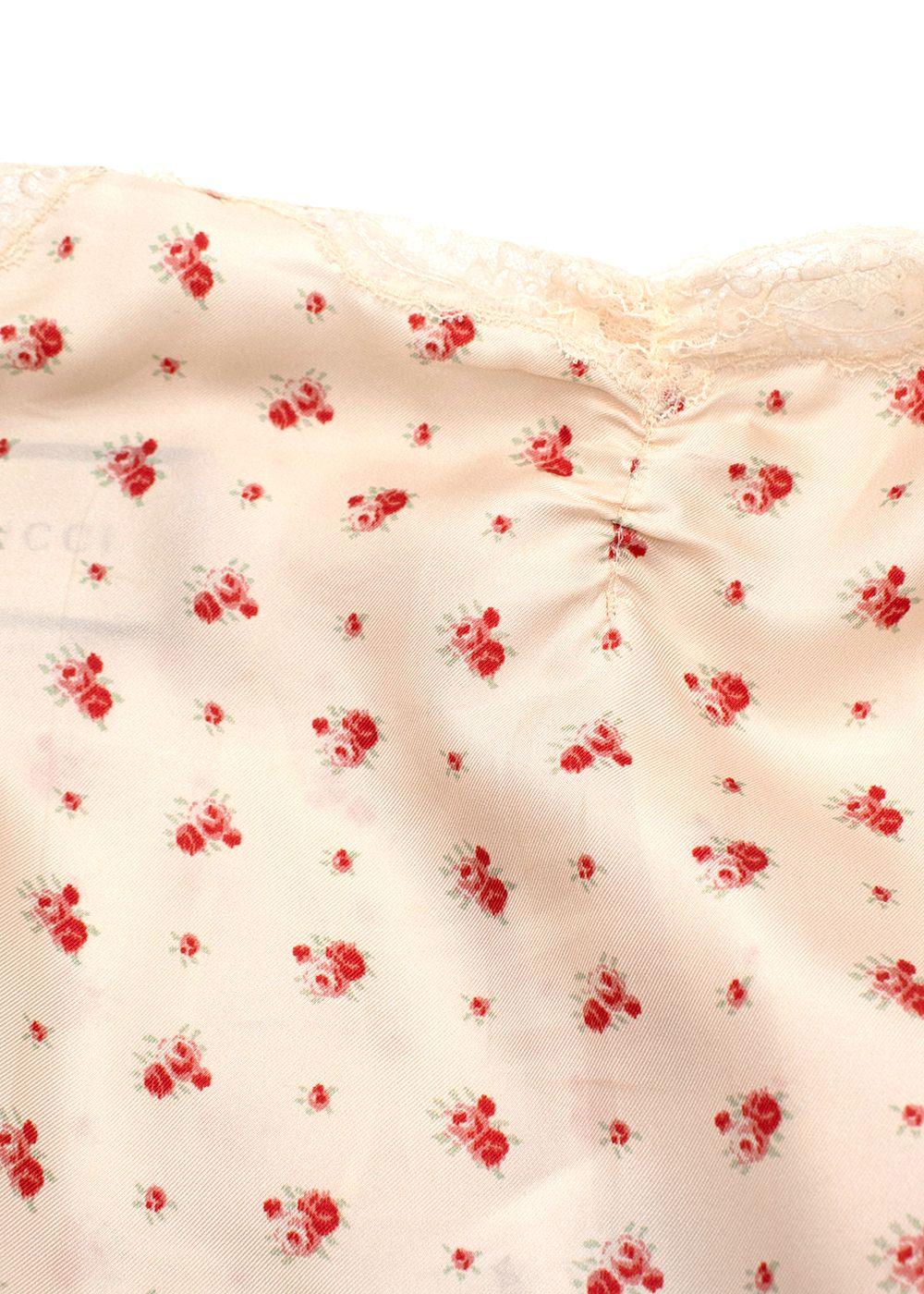 Gucci Rose Print Silk Lace Trimmed Cami Top