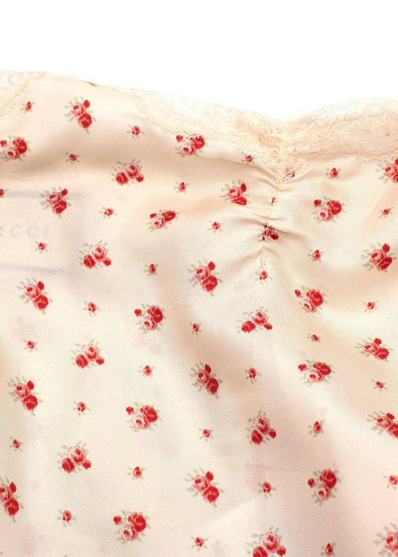 Gucci Rose Print Silk Lace Trimmed Cami Top