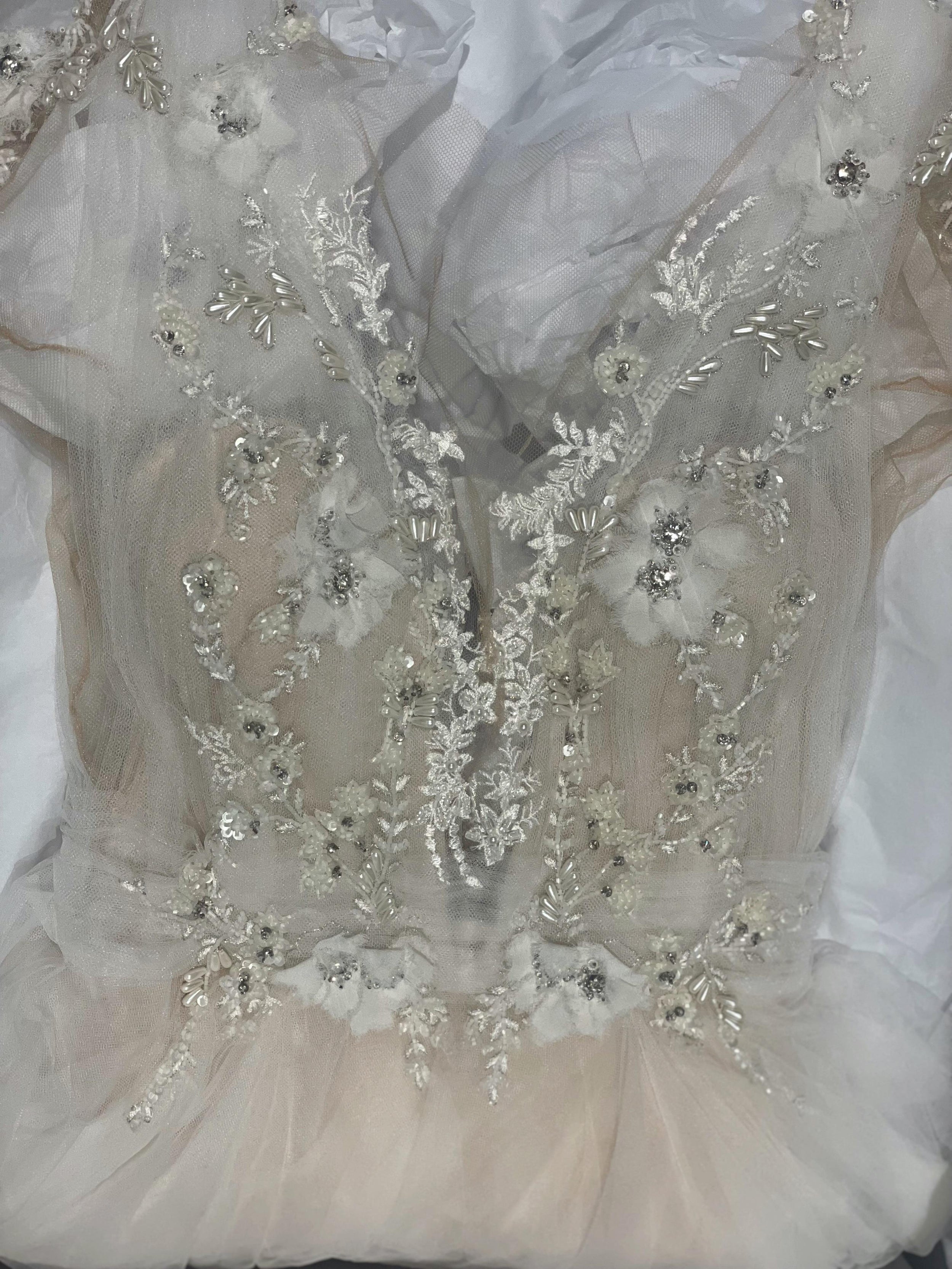 Custom Made Floral Embroidered Tiered Wedding Dress