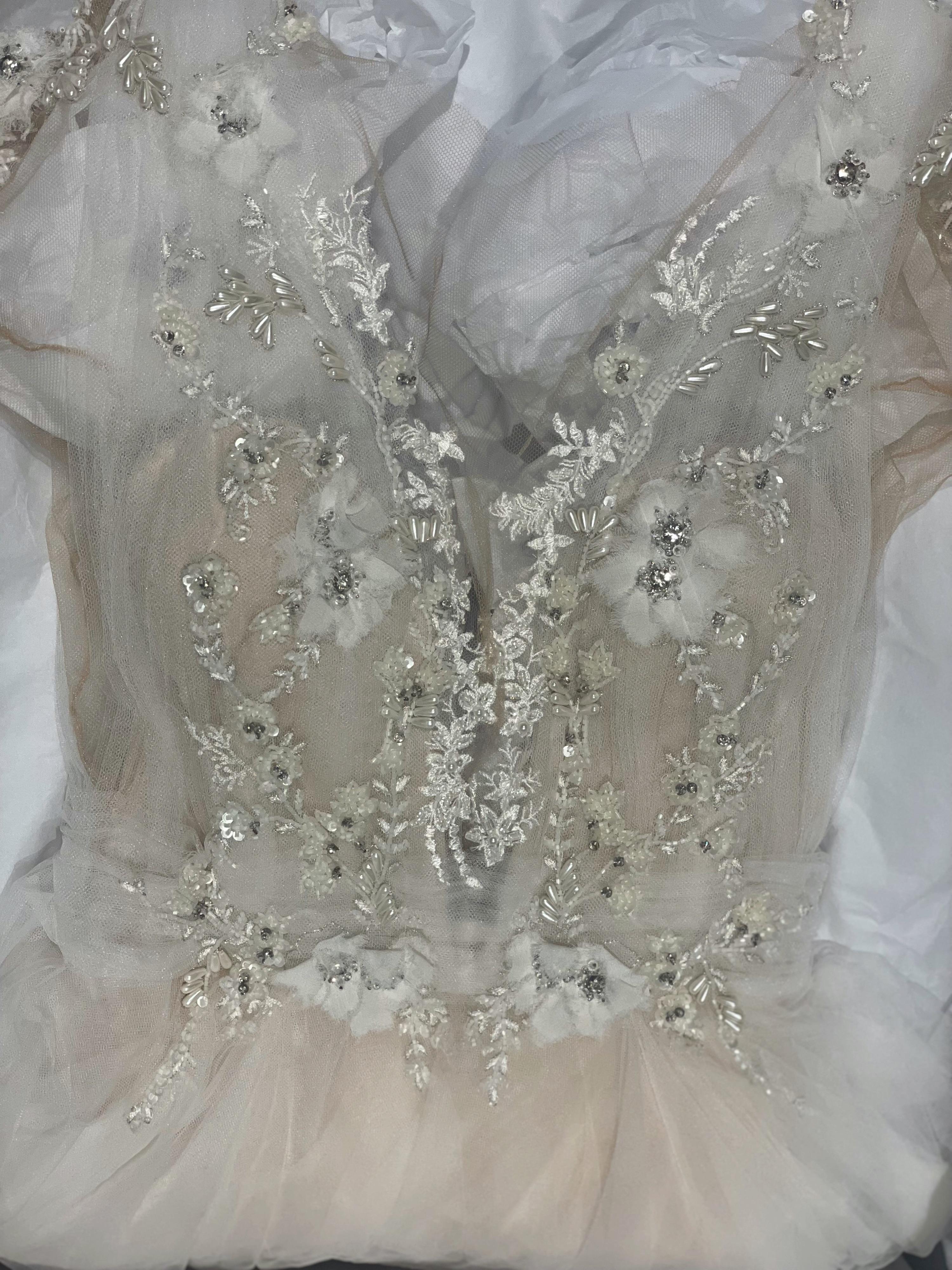 Custom Made Floral Embroidered Tiered Wedding Dress