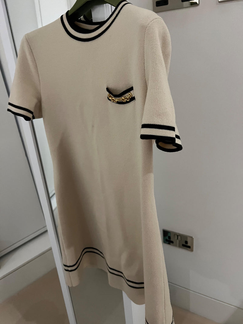Gucci Cream Horsebit Embellished Wool Mini Dress