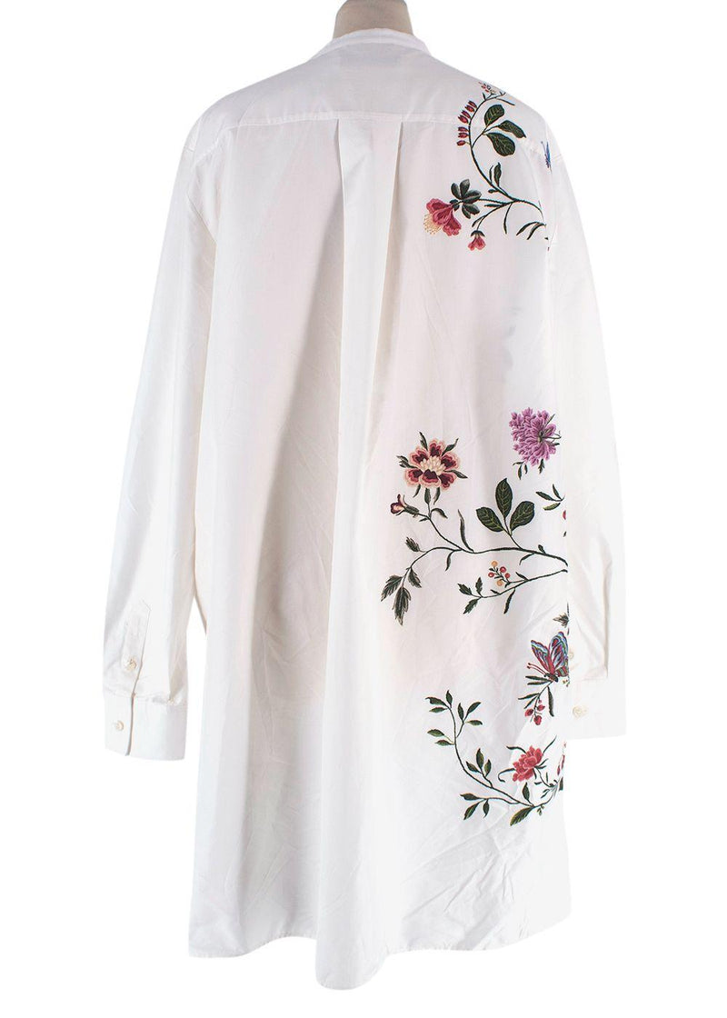 Dior White Floral Embroidered Collarless Shirt