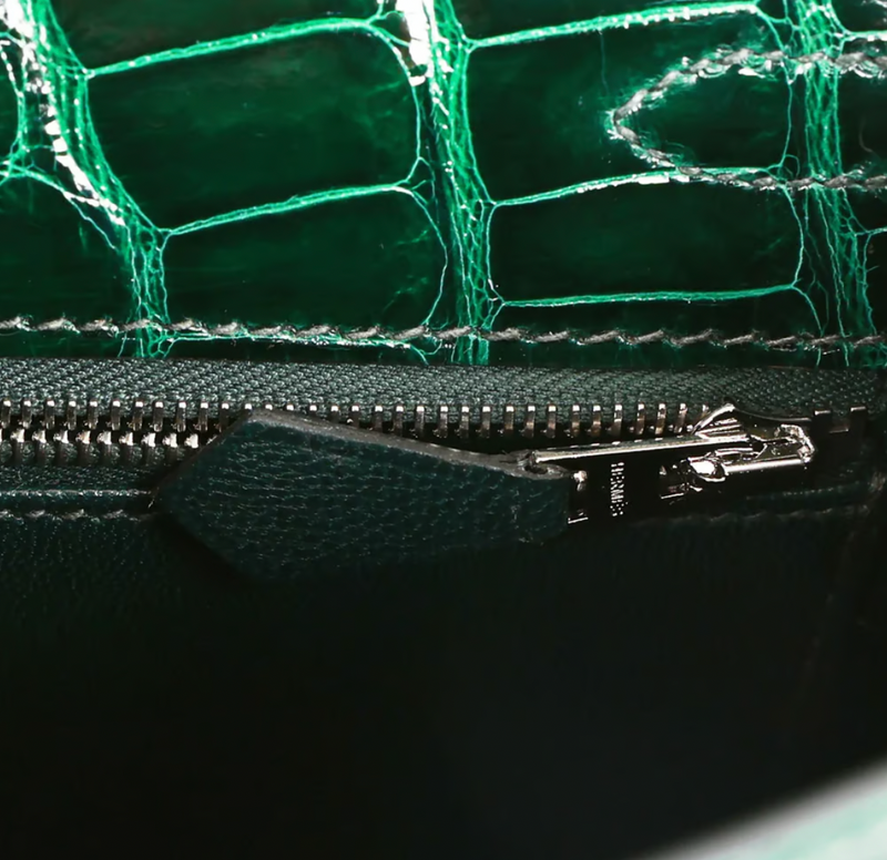Crocodile Niloticus Lisse Vert Foncé 25cms Kelly with Palladium Hardware