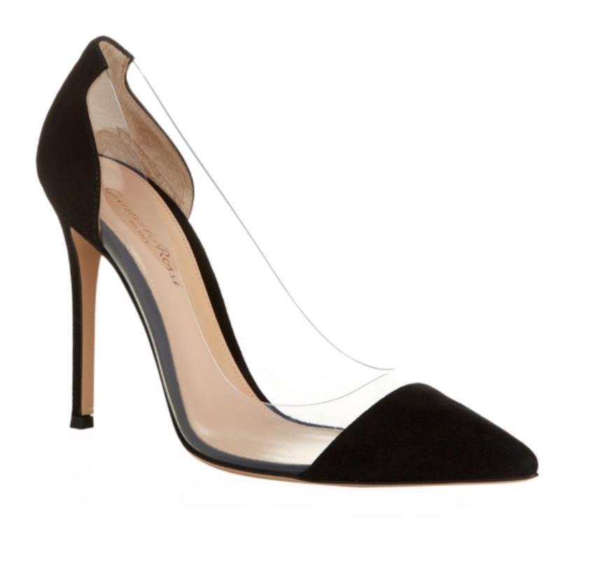 Gianvito Rossi Black Suede Plexi Pumps 105