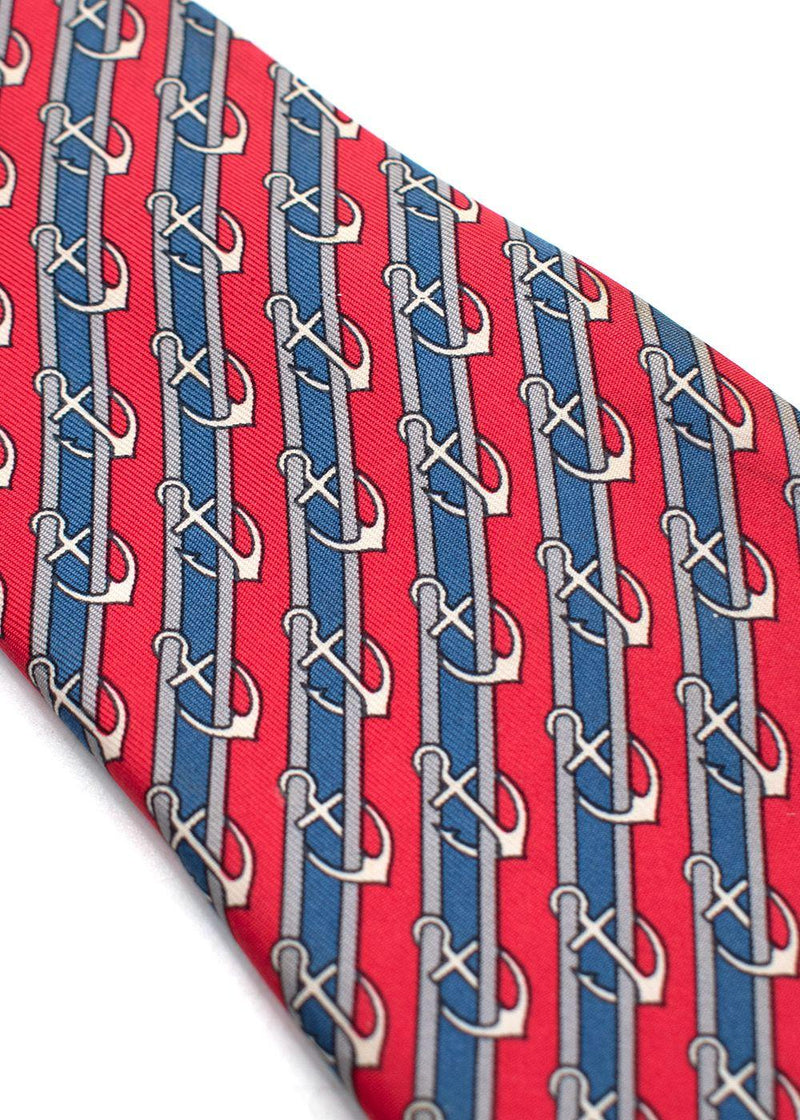 Hermès Blue and Red Silk Anchor Tie