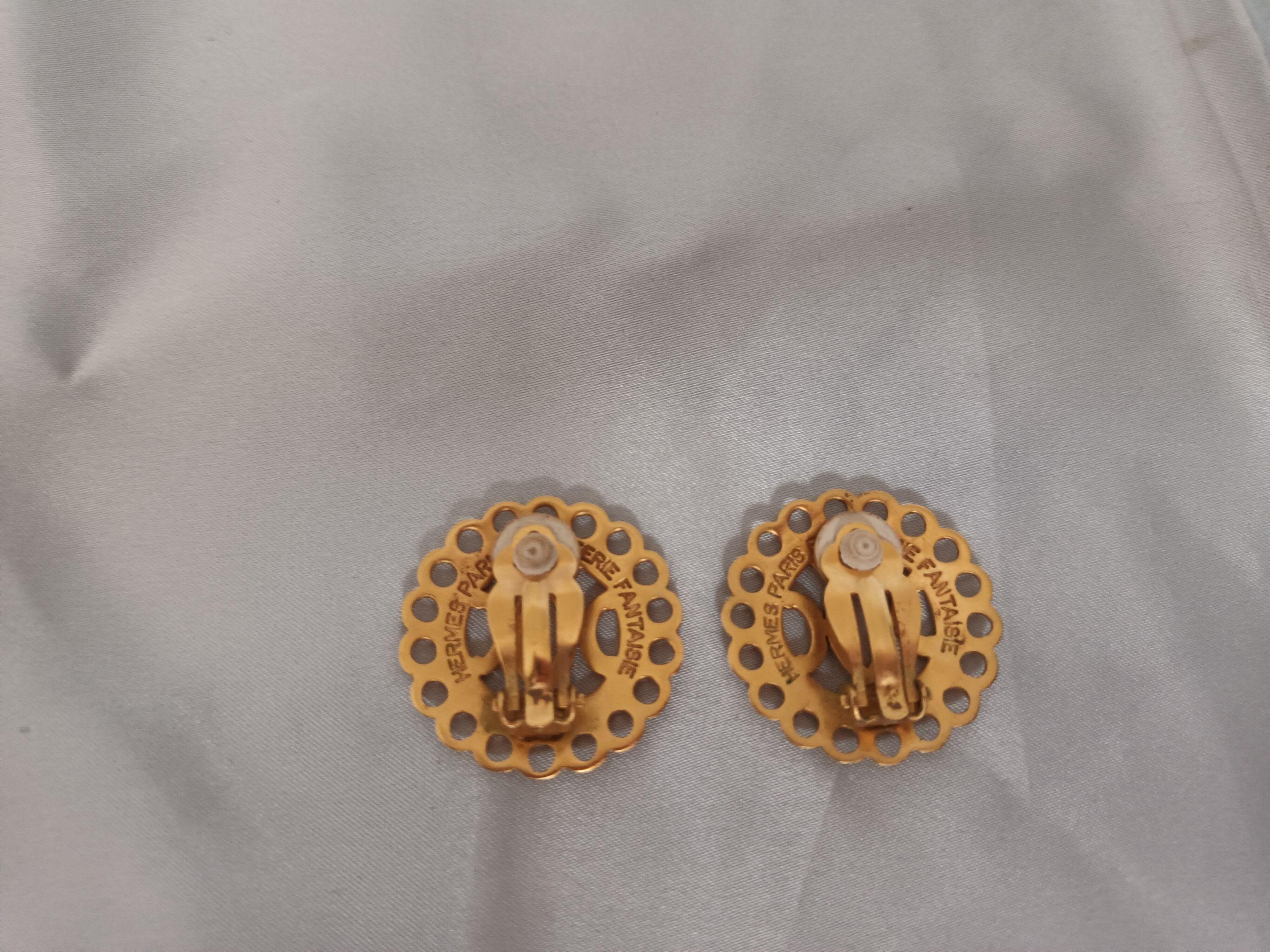 Hermes haba Gold plated Bijouterie Fantaisie round clip on earrings