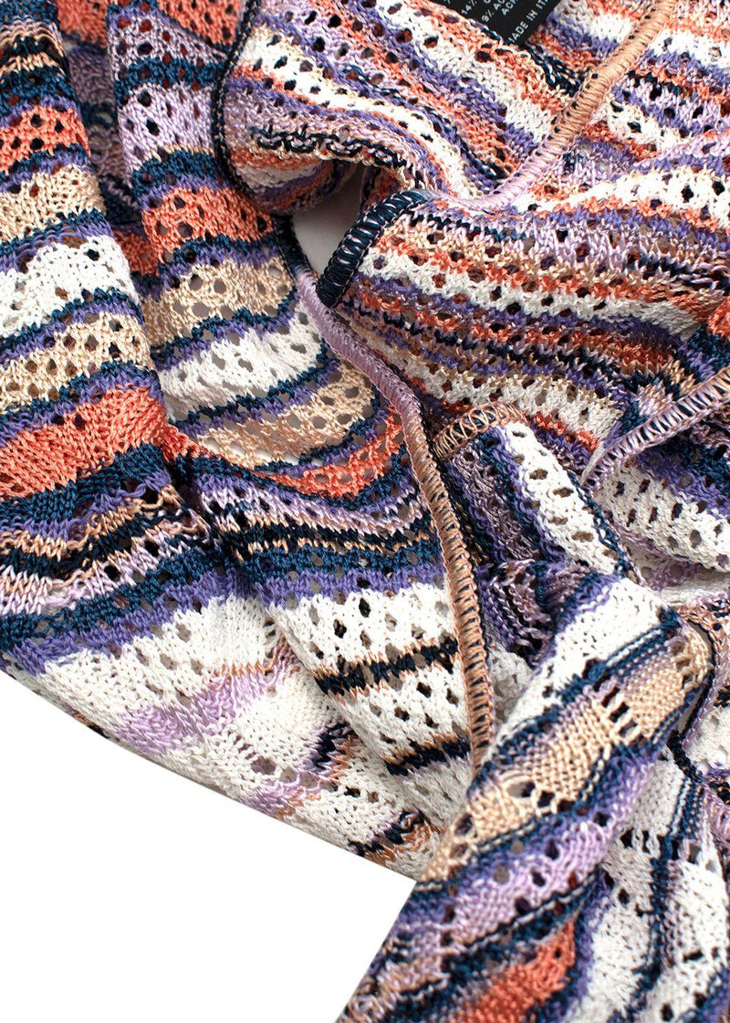 Purple & Peach Open Knit Striped Scarf