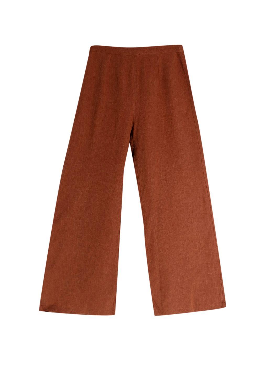 Faithfull The Brand Brown Tie Front Linen Top and Wide Leg Trouser Set
