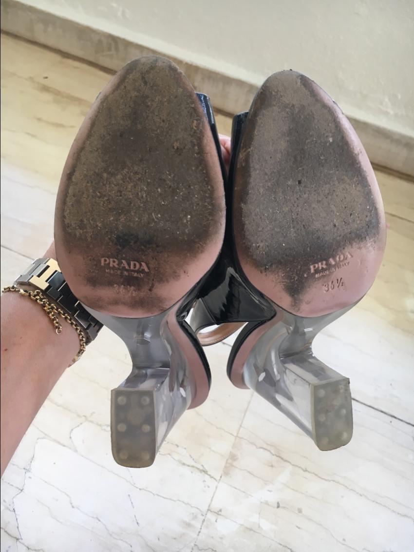 Prada Black Patent Slingback Sandals