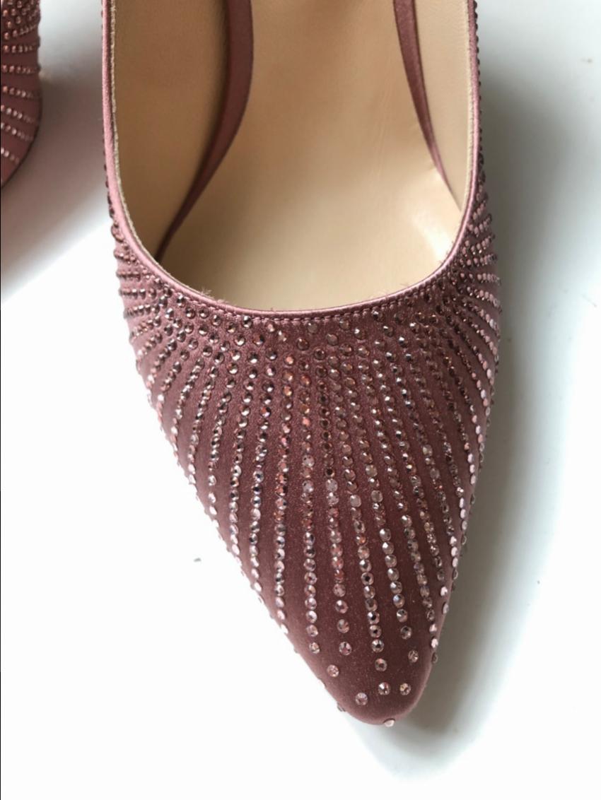 Jimmy Choo Satin Shooting Crystals Guava Romy 85 Pumps