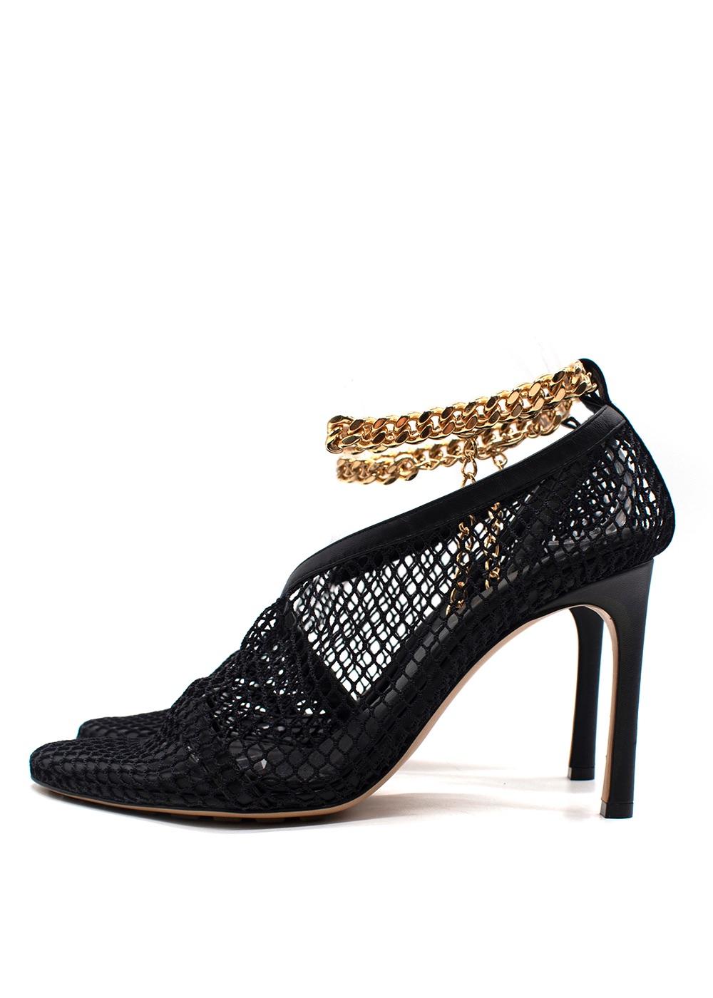 Bottega Veneta Black Net Stilletto with Gold Chain