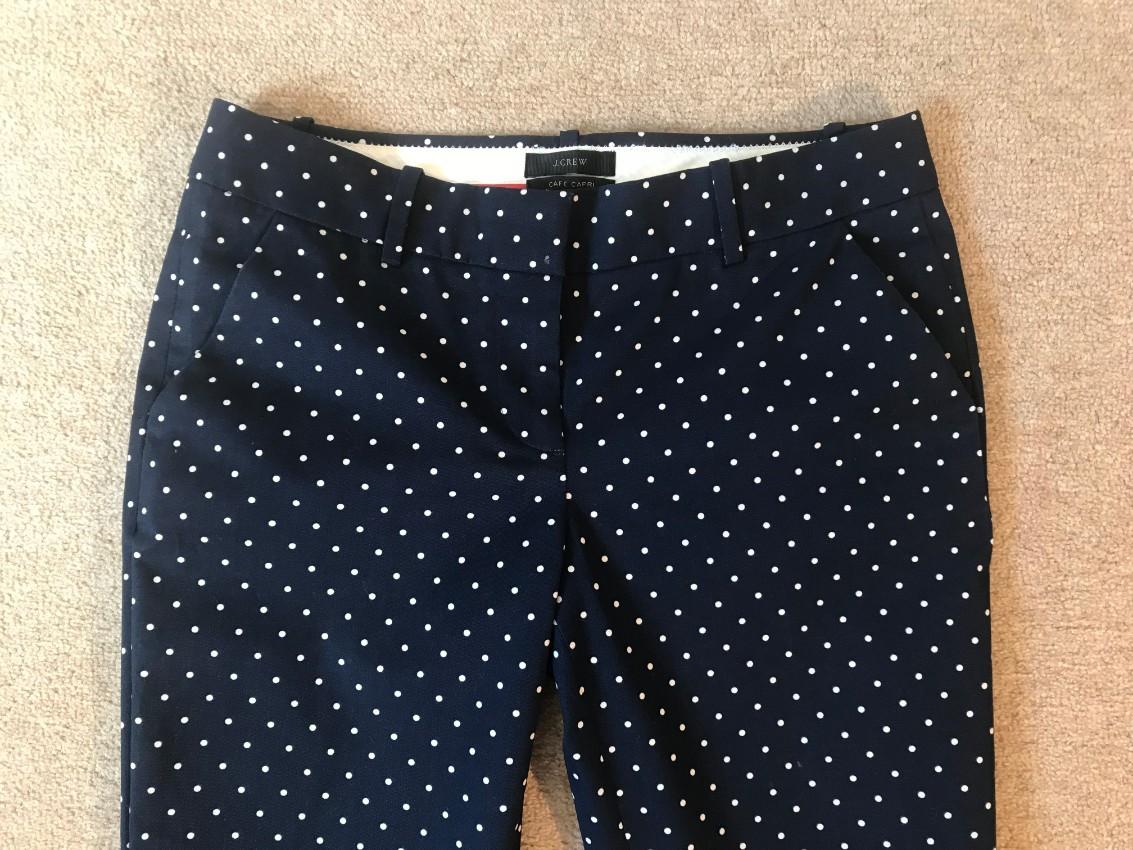 J. Crew Cafe Capri navy polka dot stretch pants