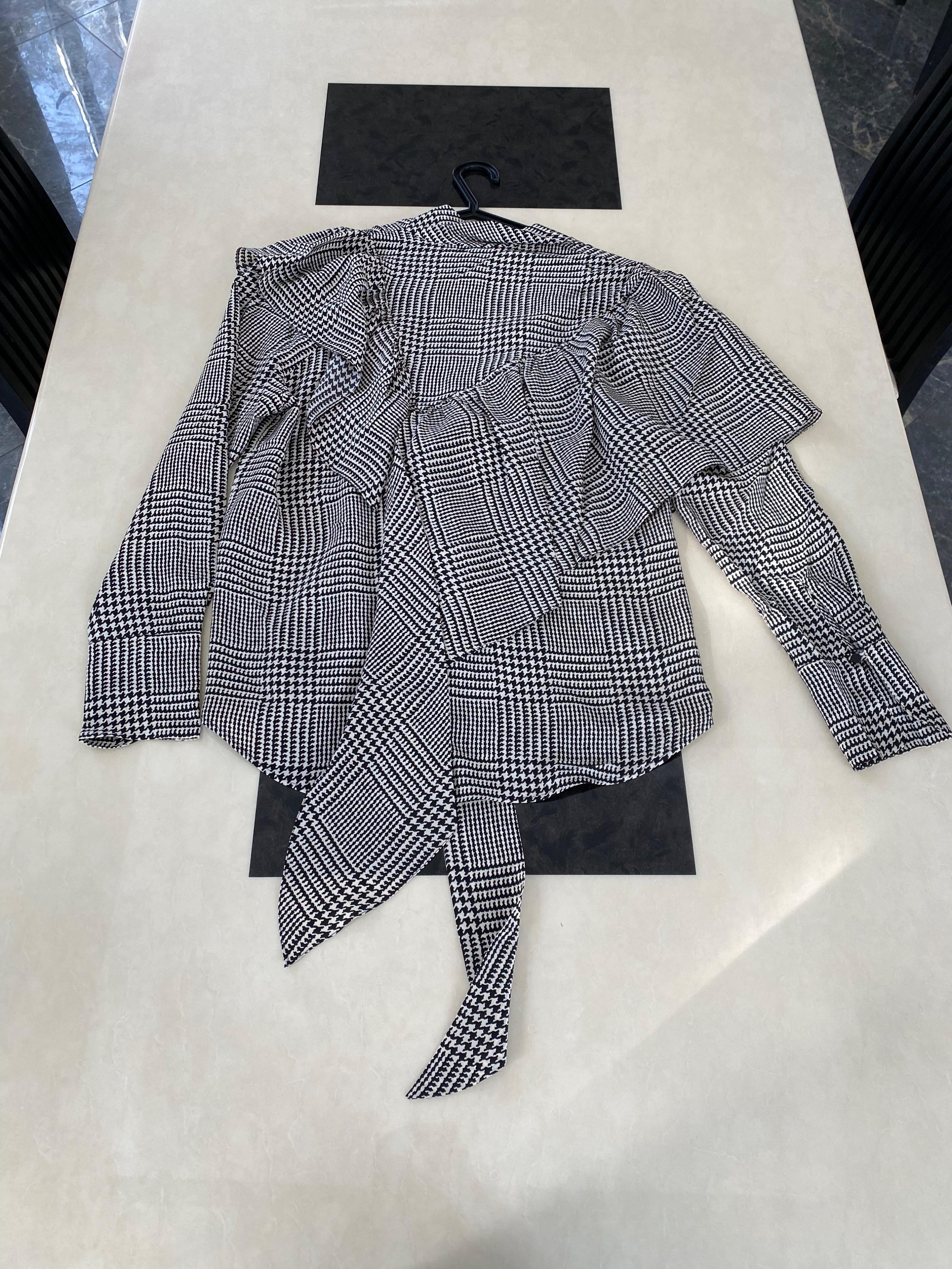 Prince of Wales Check Draped Blouse