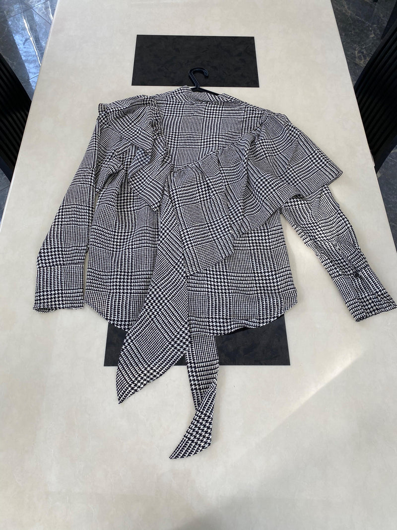 Prince of Wales Check Draped Blouse